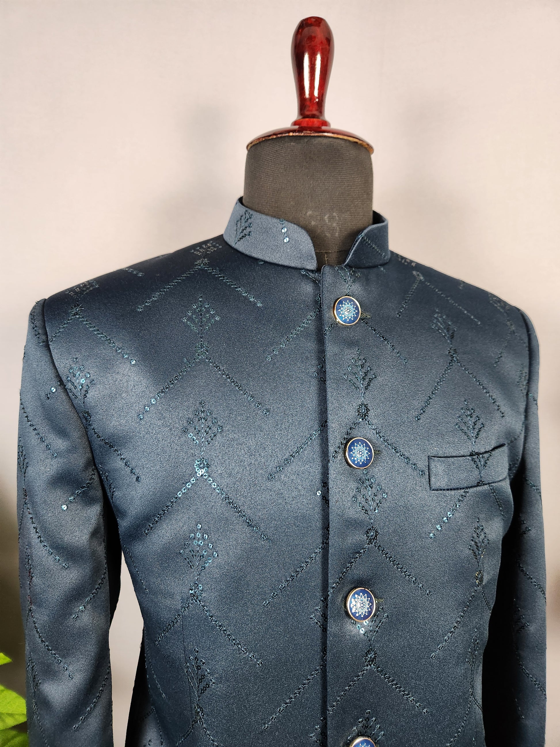 Teal Green Jodhpuri Suit for Men  -   Indian Wedding Outfit for Men