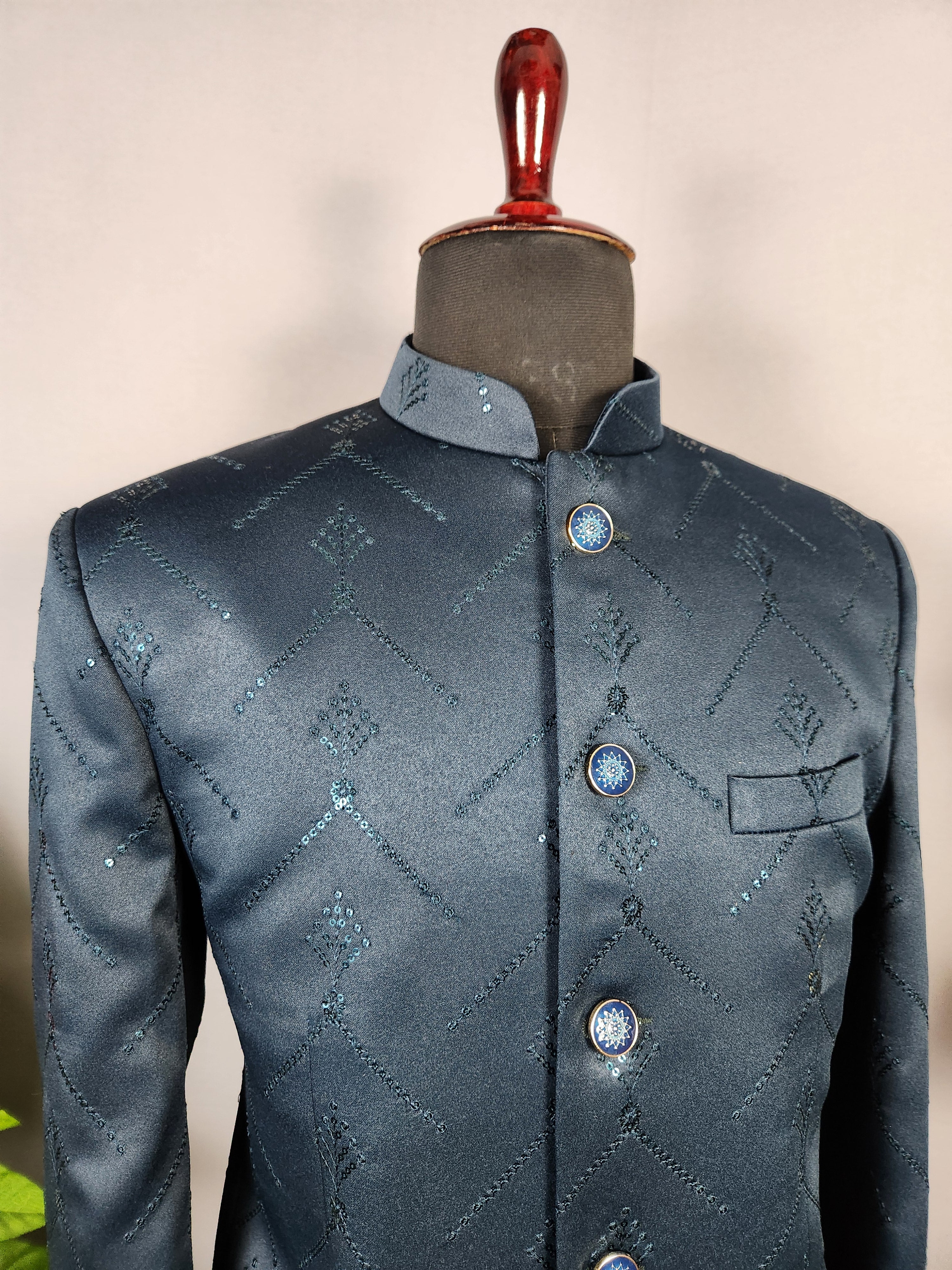 Teal Green Jodhpuri Suit for Men  -   Indian Wedding Outfit for Men
