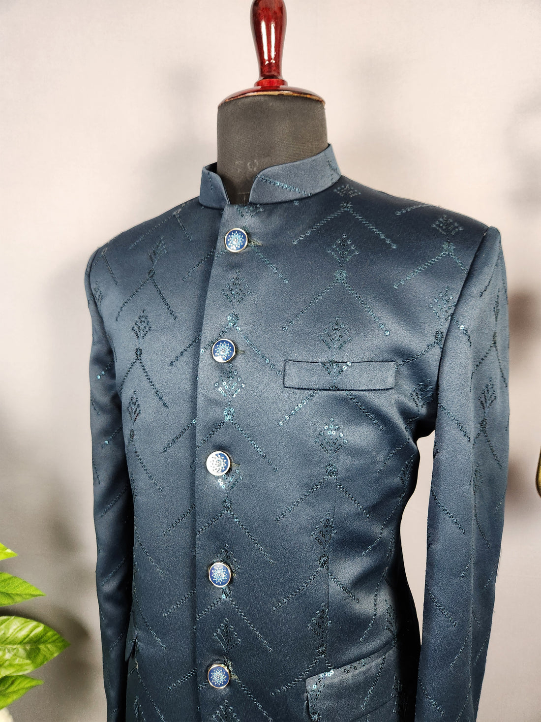 Teal Green Jodhpuri Suit for Men  -   Indian Wedding Outfit for Men