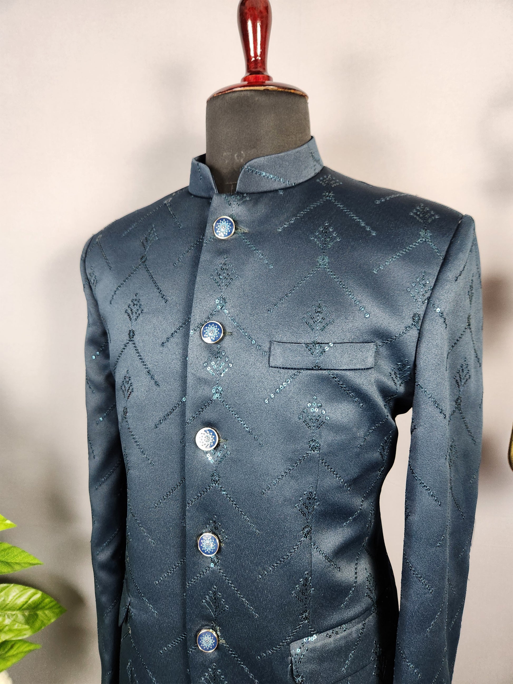 Teal Green Jodhpuri Suit for Men  -   Indian Wedding Outfit for Men