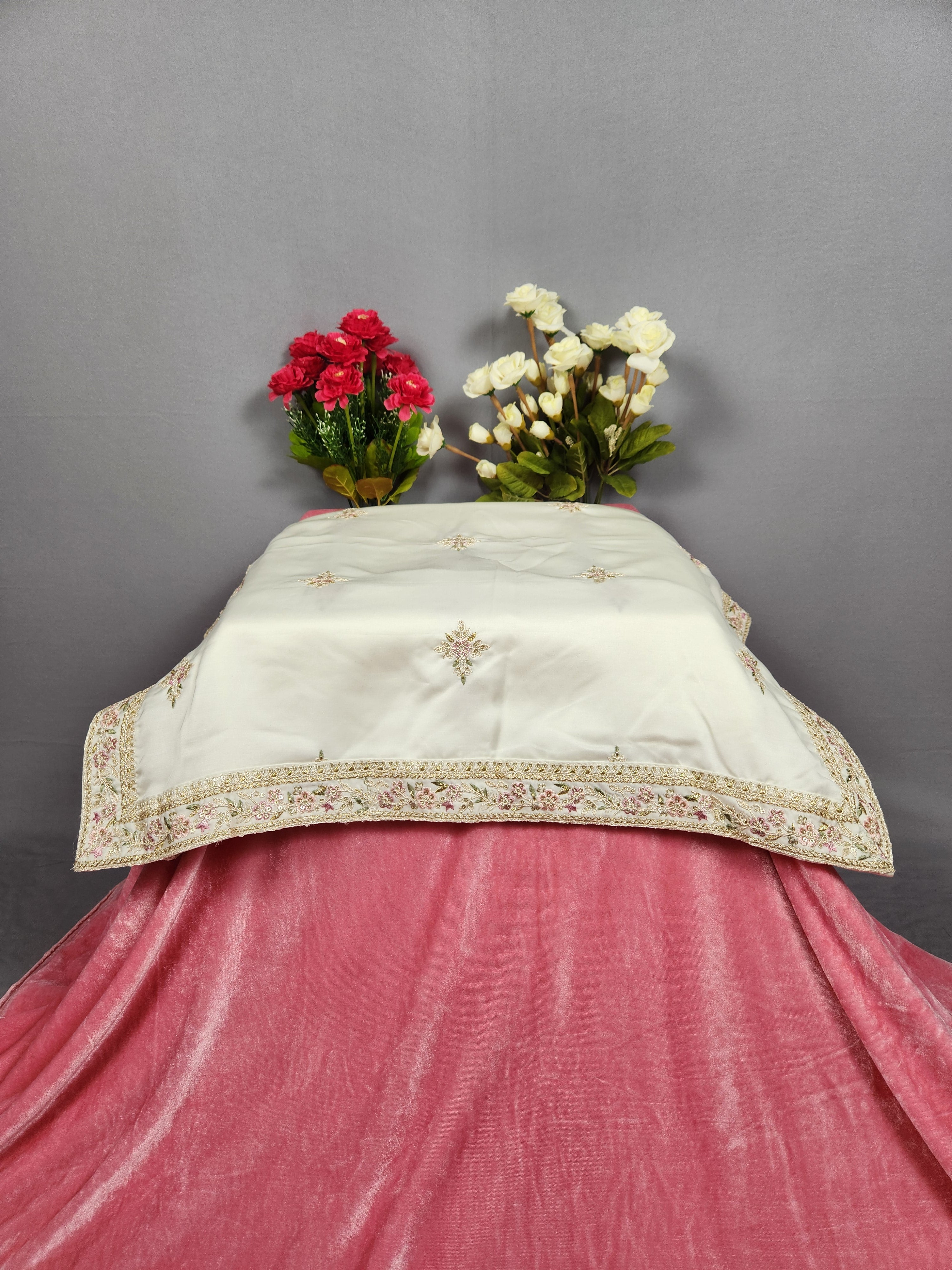 White Groom Turban Shawl With Pink Green Accent