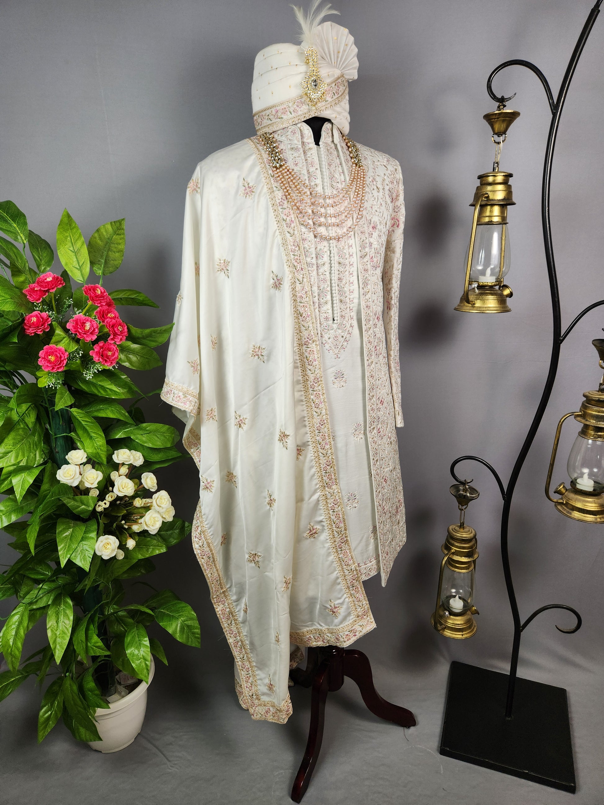White Sherwani for Groom  -   Indian Wedding Outfit for Men