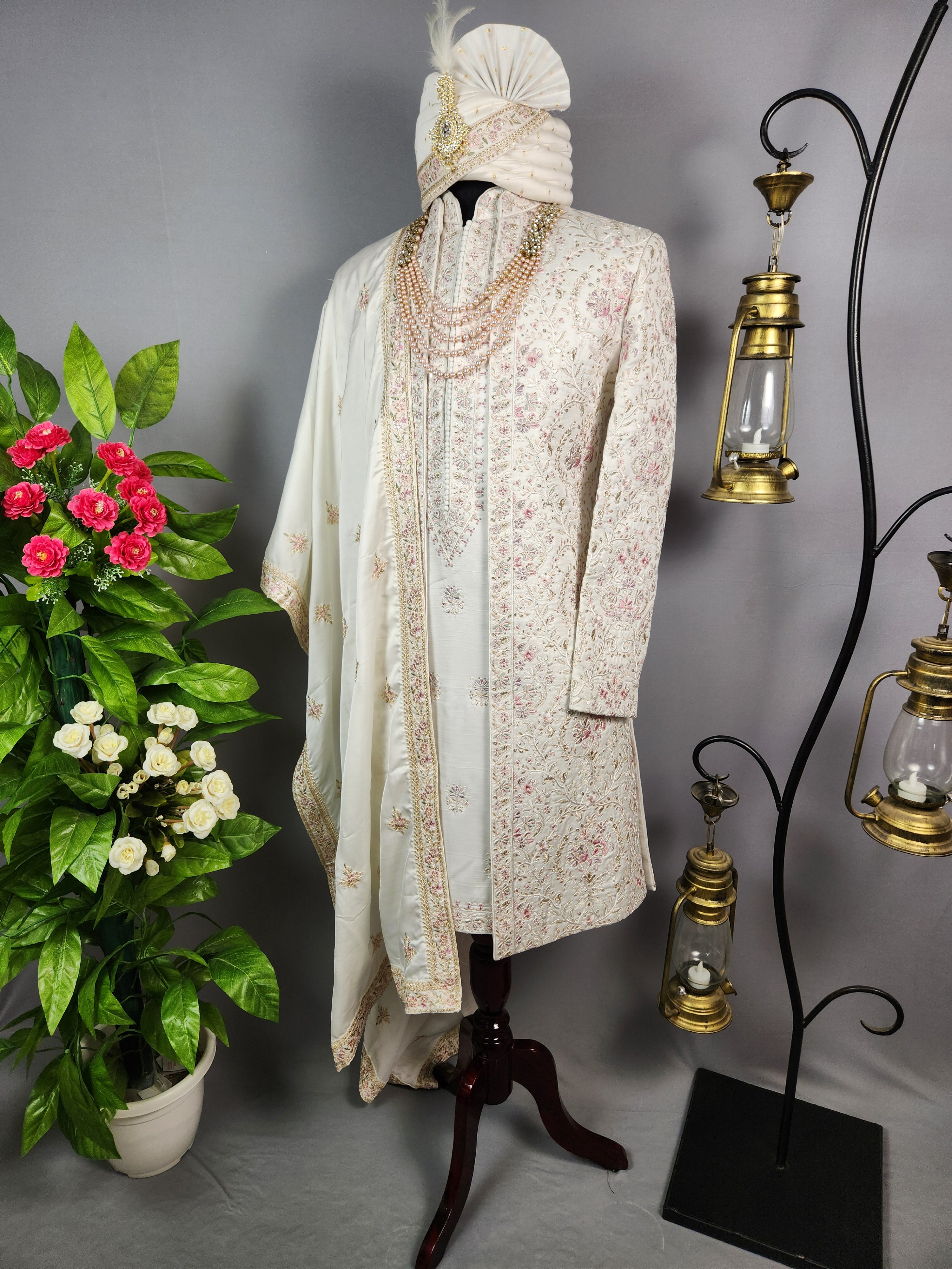 White Sherwani for Groom  -   Indian Wedding Outfit for Men