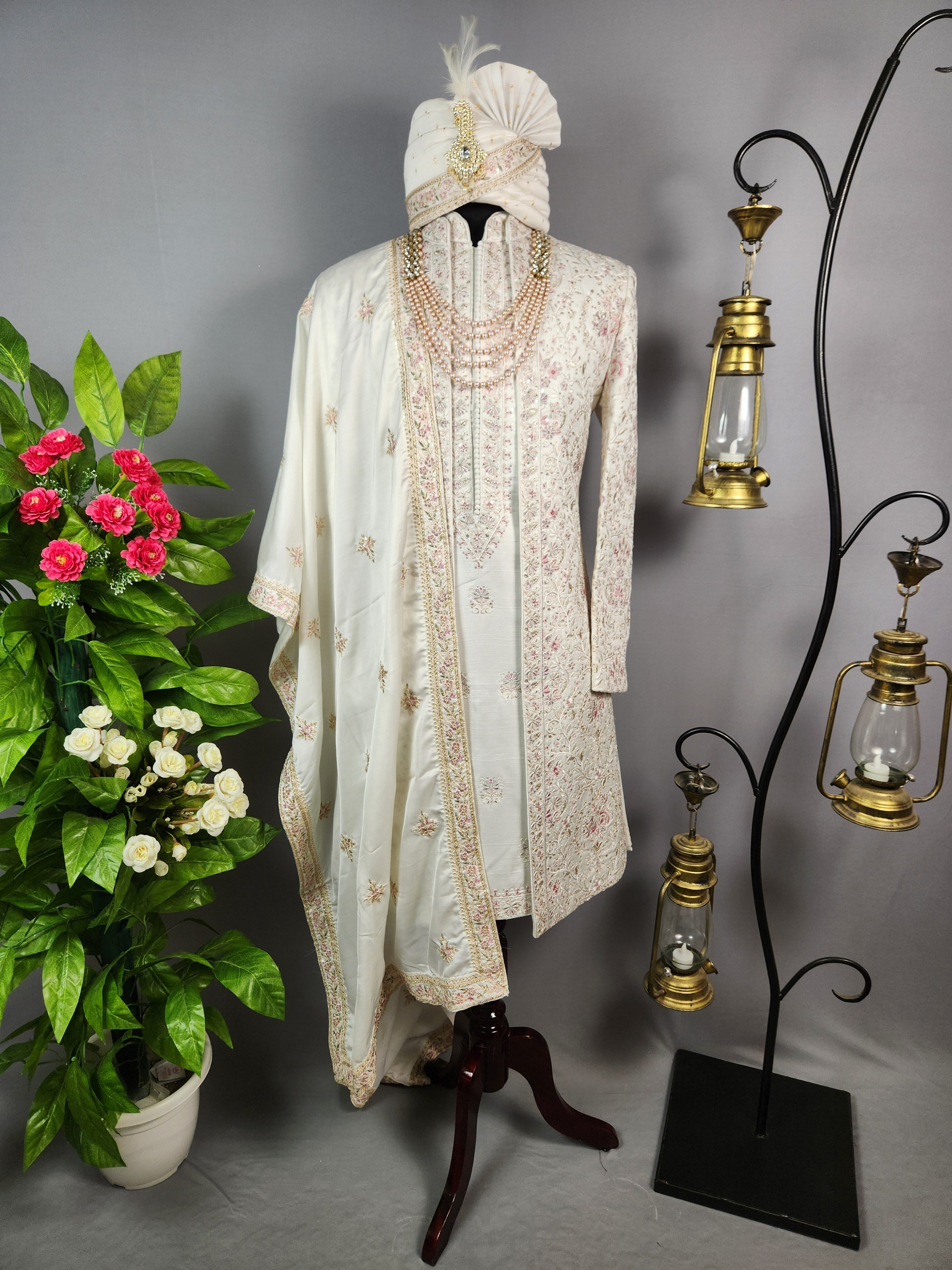 White Sherwani for Groom  -   Indian Wedding Outfit for Men