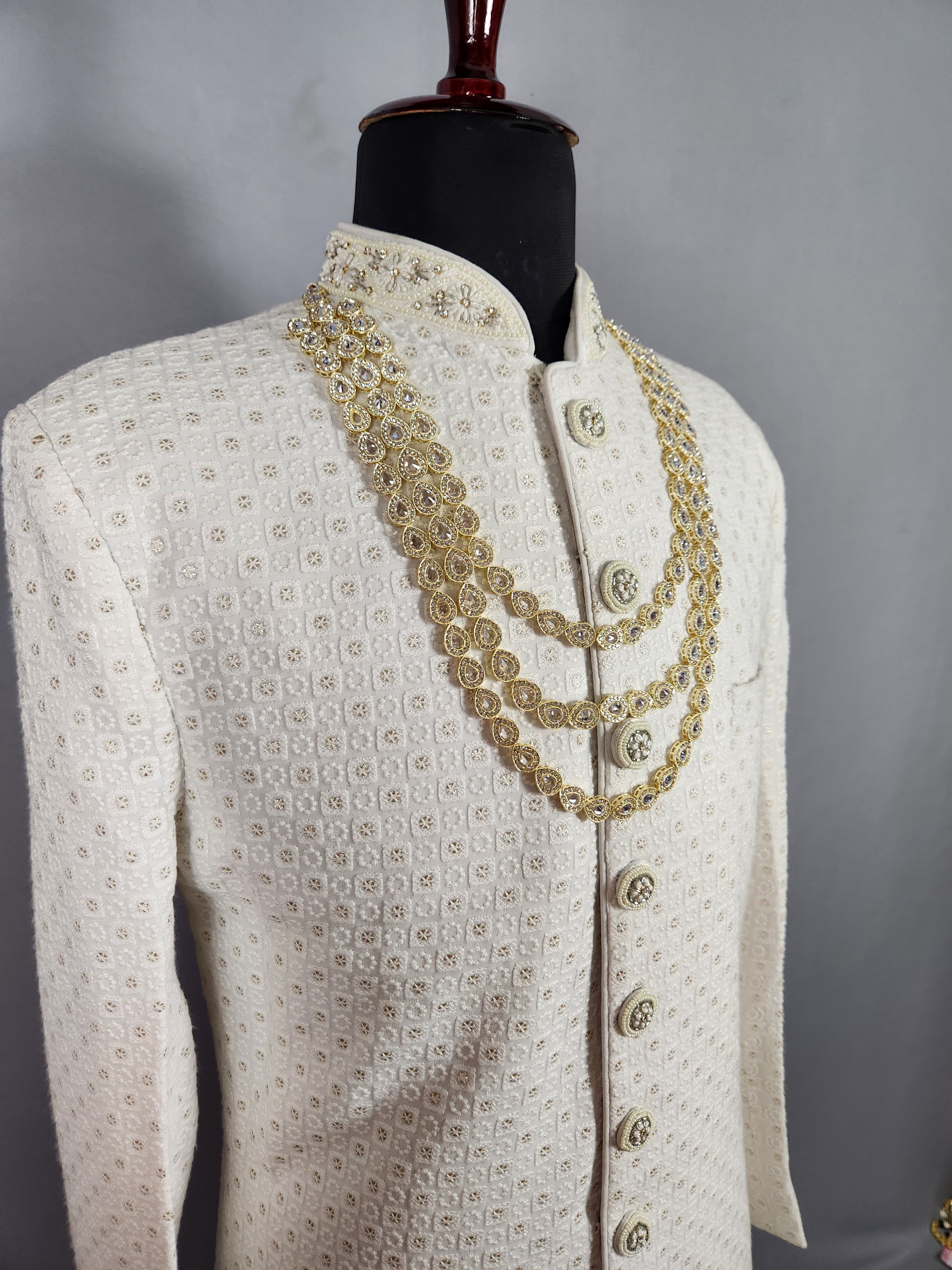 White Diamond Necklace Groom | Wedding Mala For Sherwani