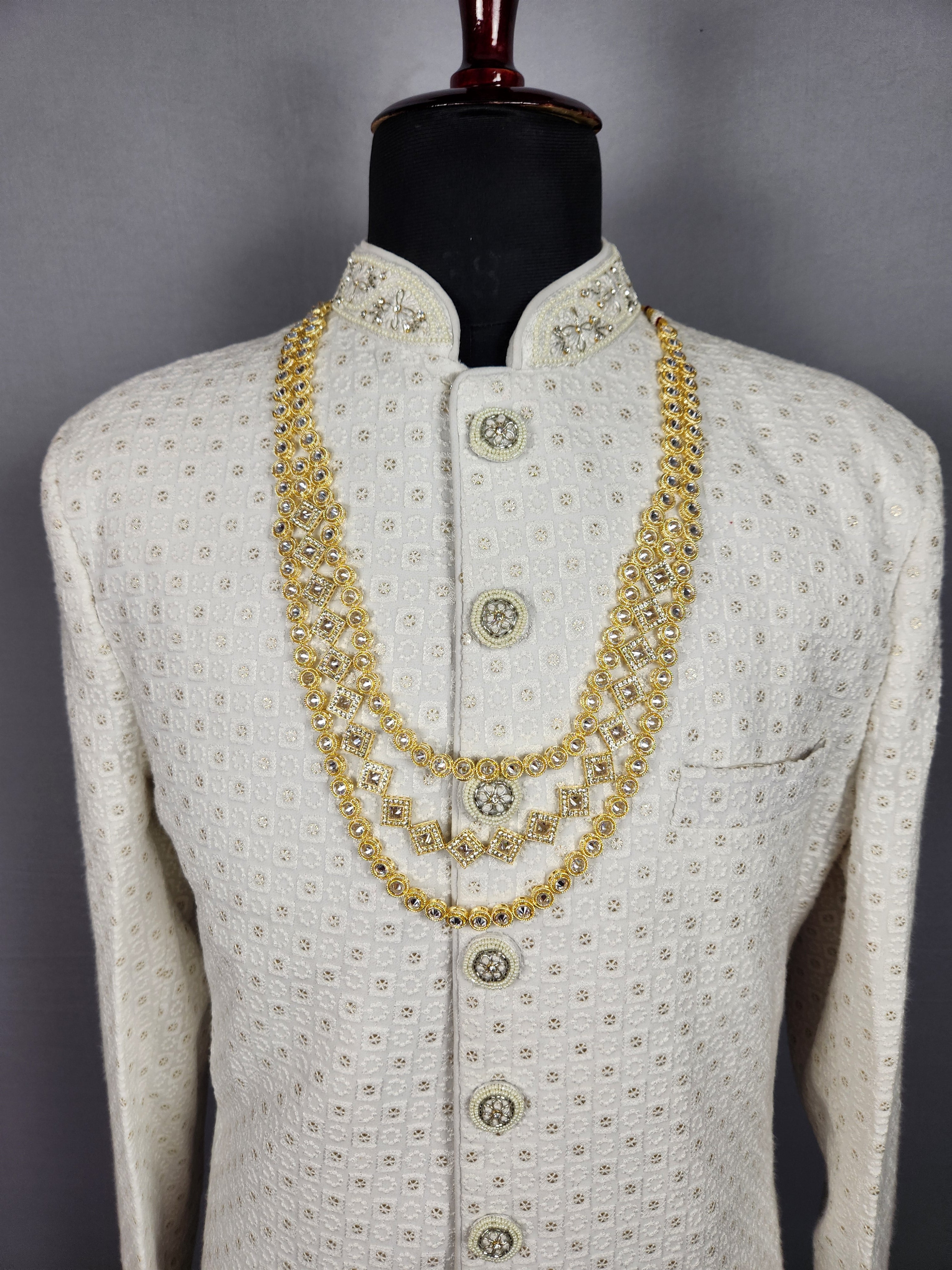 White Diamond Necklace Groom | Wedding Mala For Sherwani