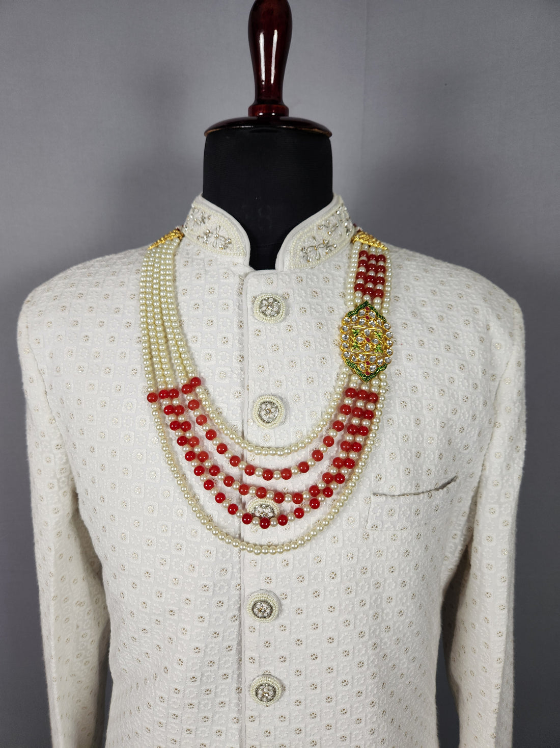 Red White Pearl Necklace For Groom