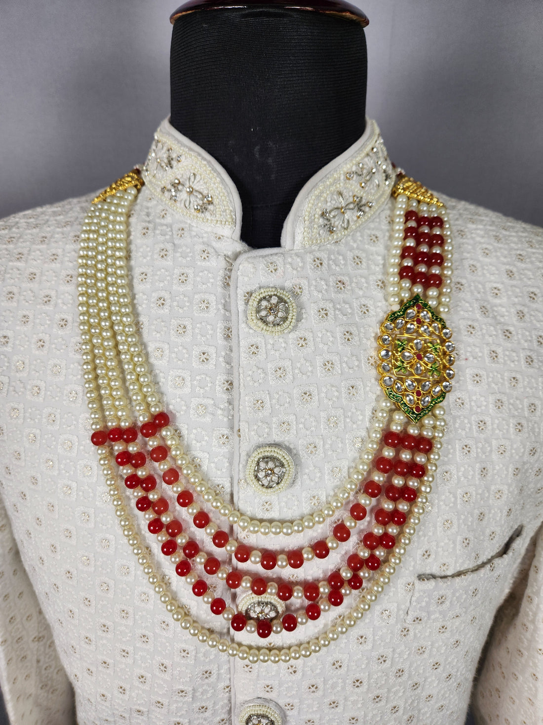 Red White Pearl Necklace For Groom