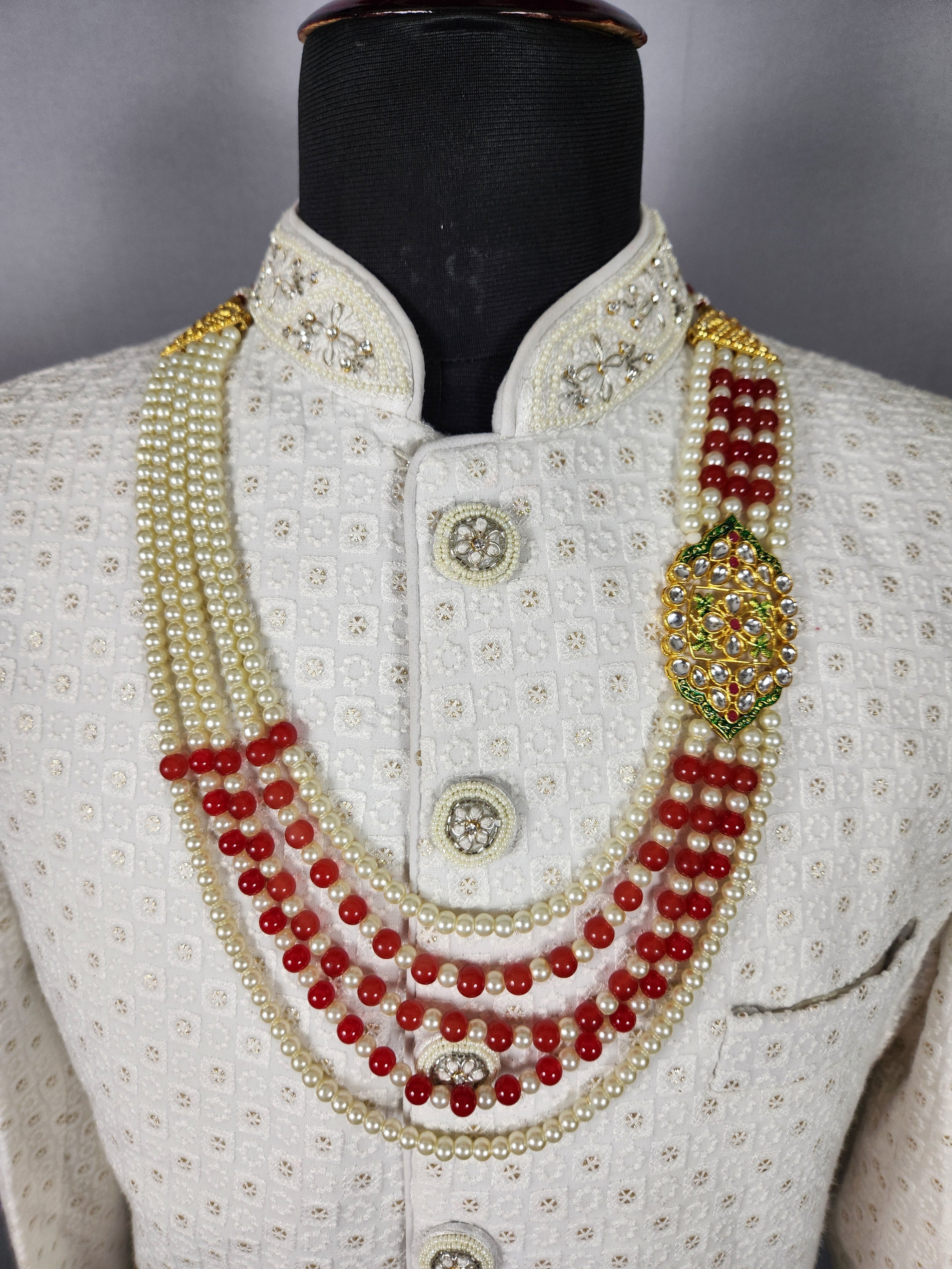 Red White Pearl Necklace For Groom