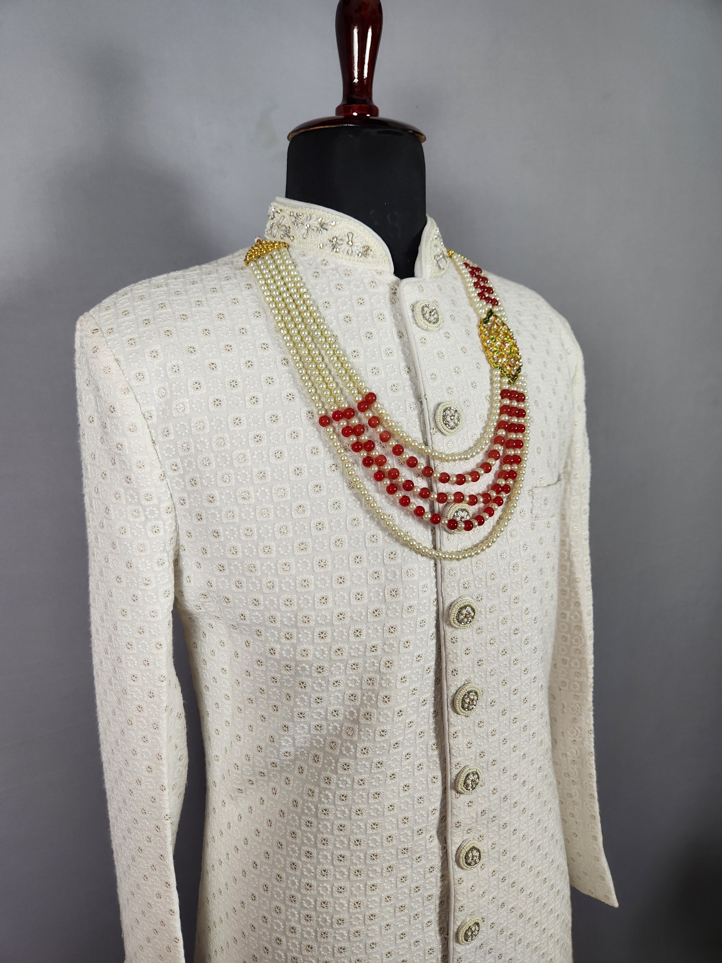 Red White Pearl Necklace For Groom