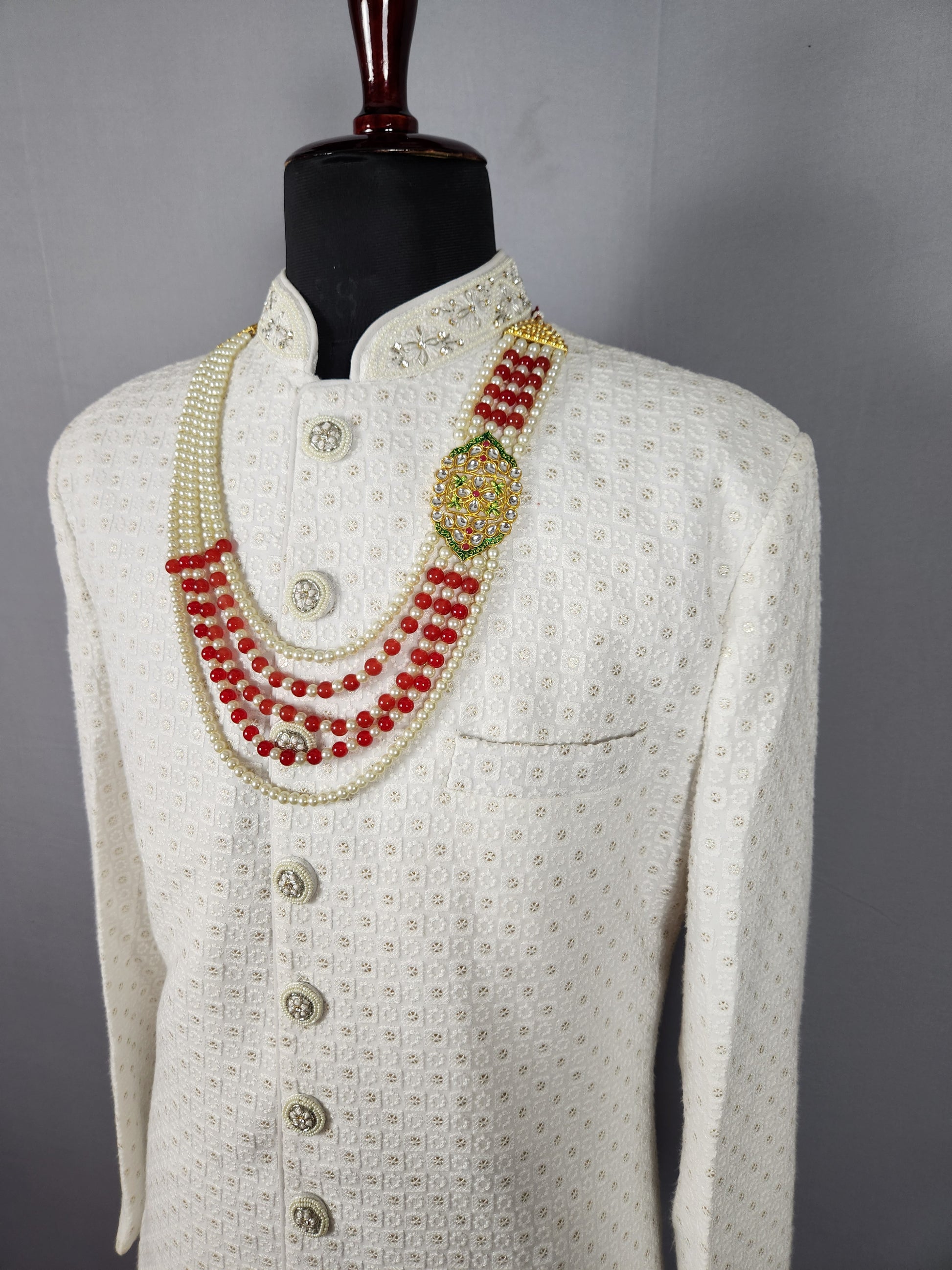 Red White Pearl Necklace For Groom