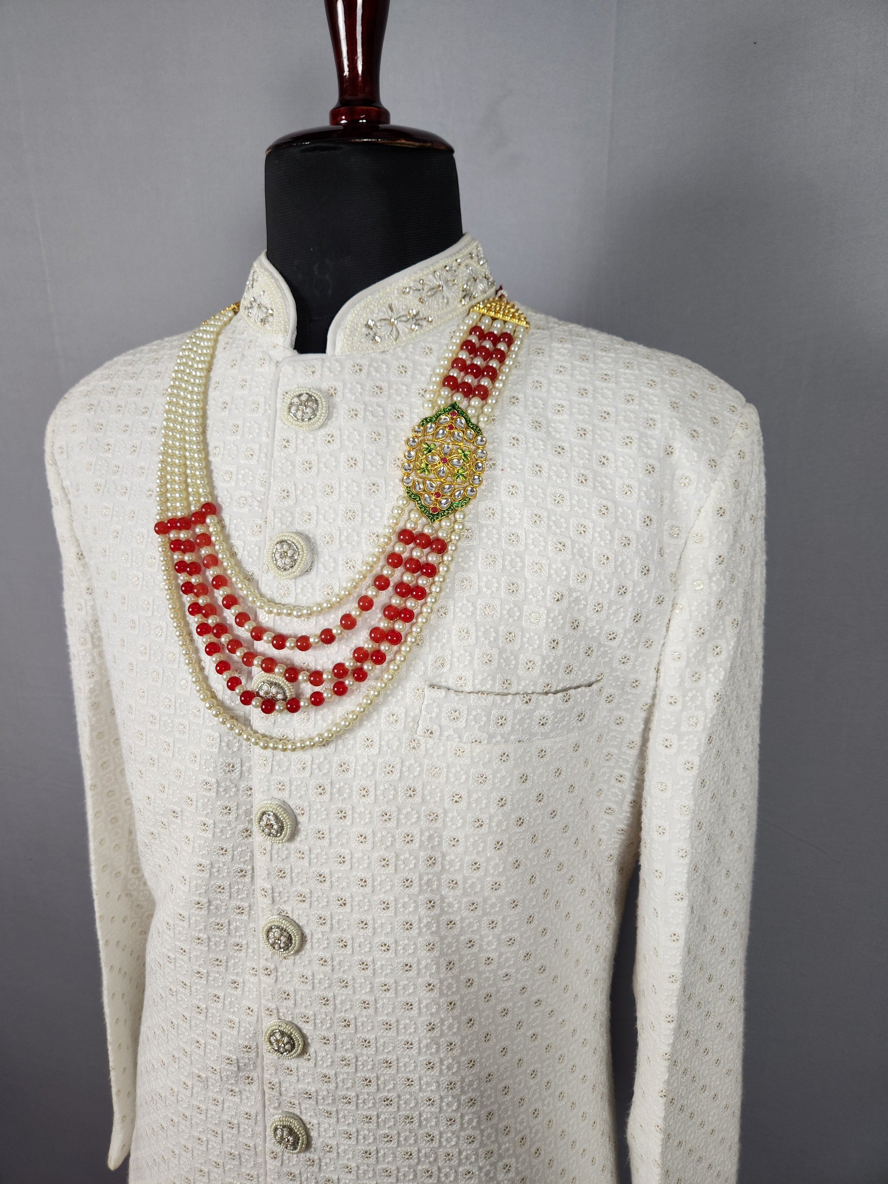 Red White Pearl Necklace For Groom