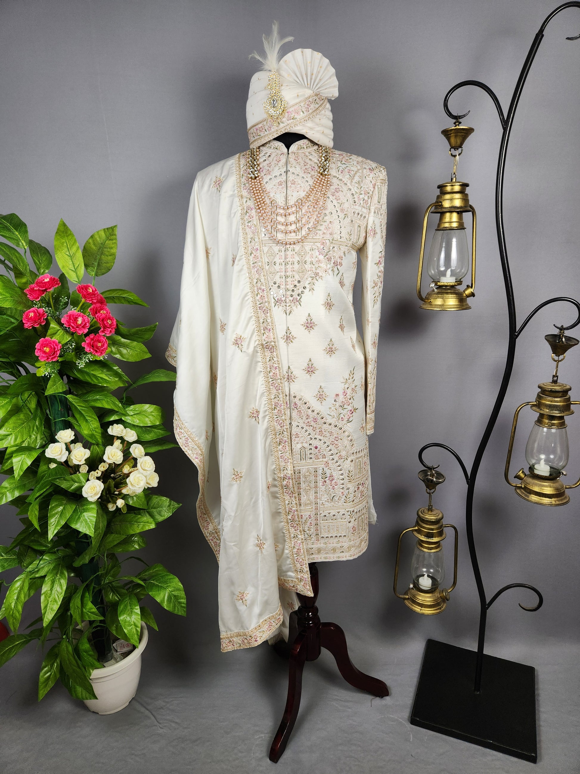 White Sherwani for Groom  -   Indian Wedding Outfit for Men
