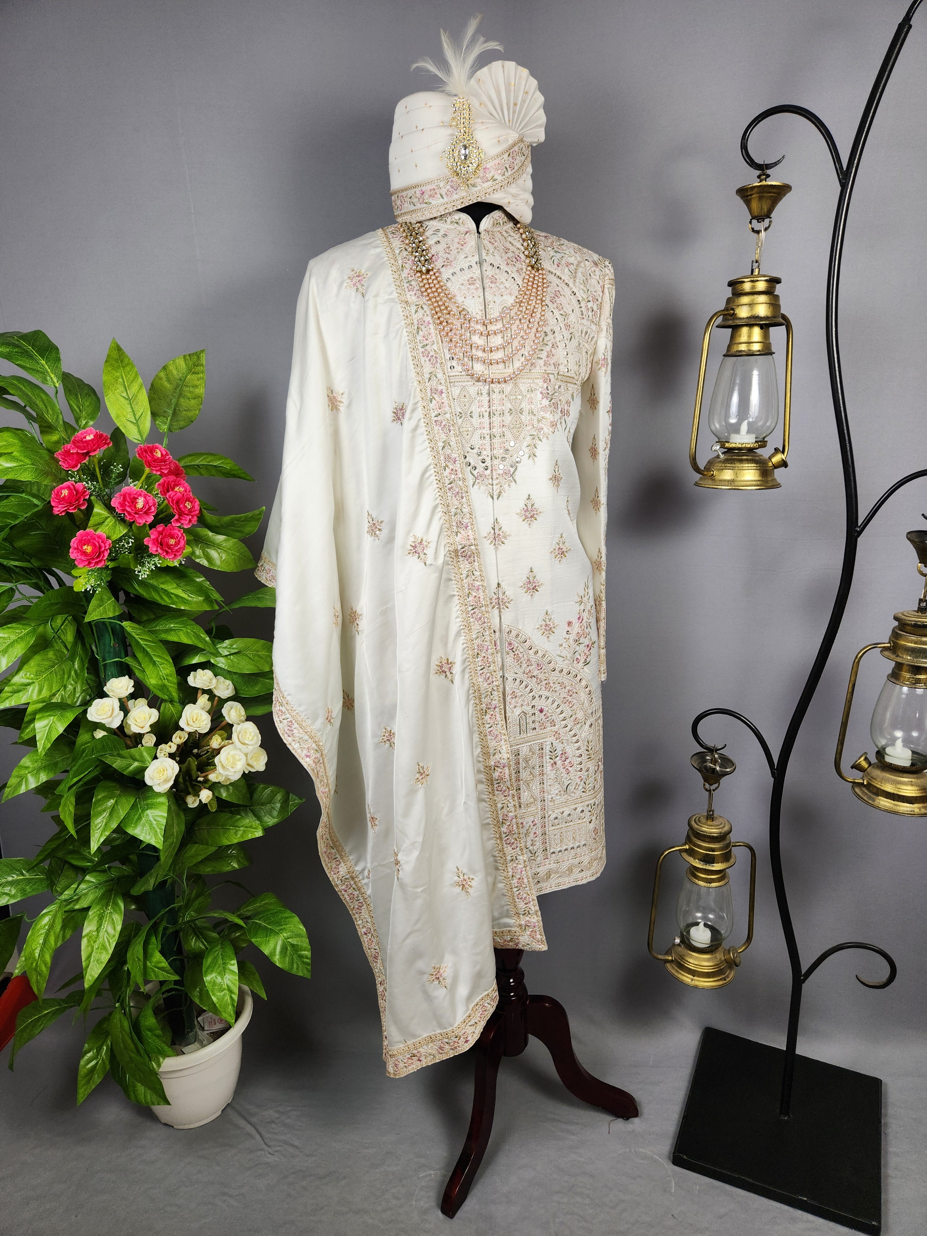 White Sherwani for Groom  -   Indian Wedding Outfit for Men