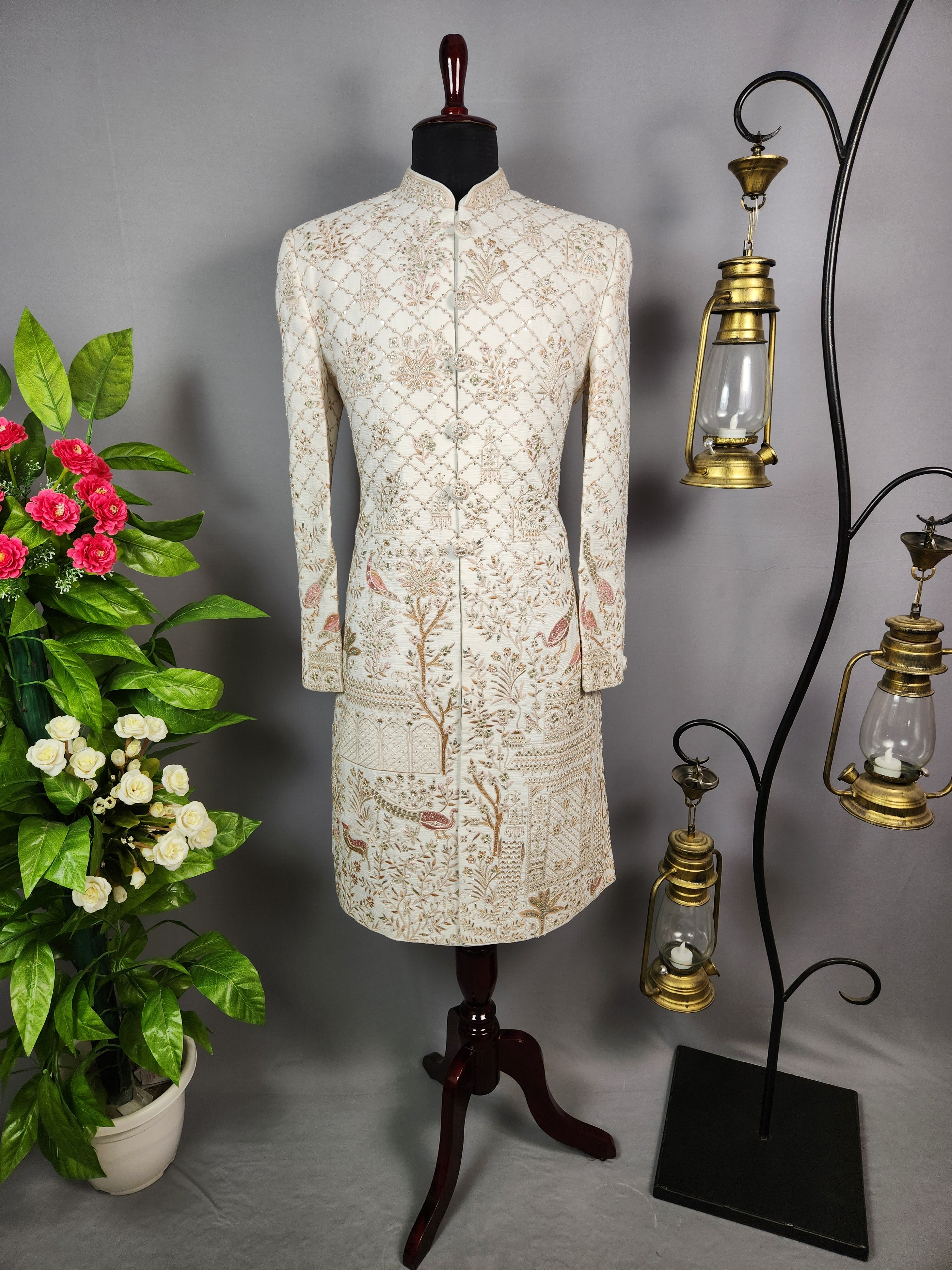 White Sherwani for Groom  -   Indian Wedding Outfit for Men