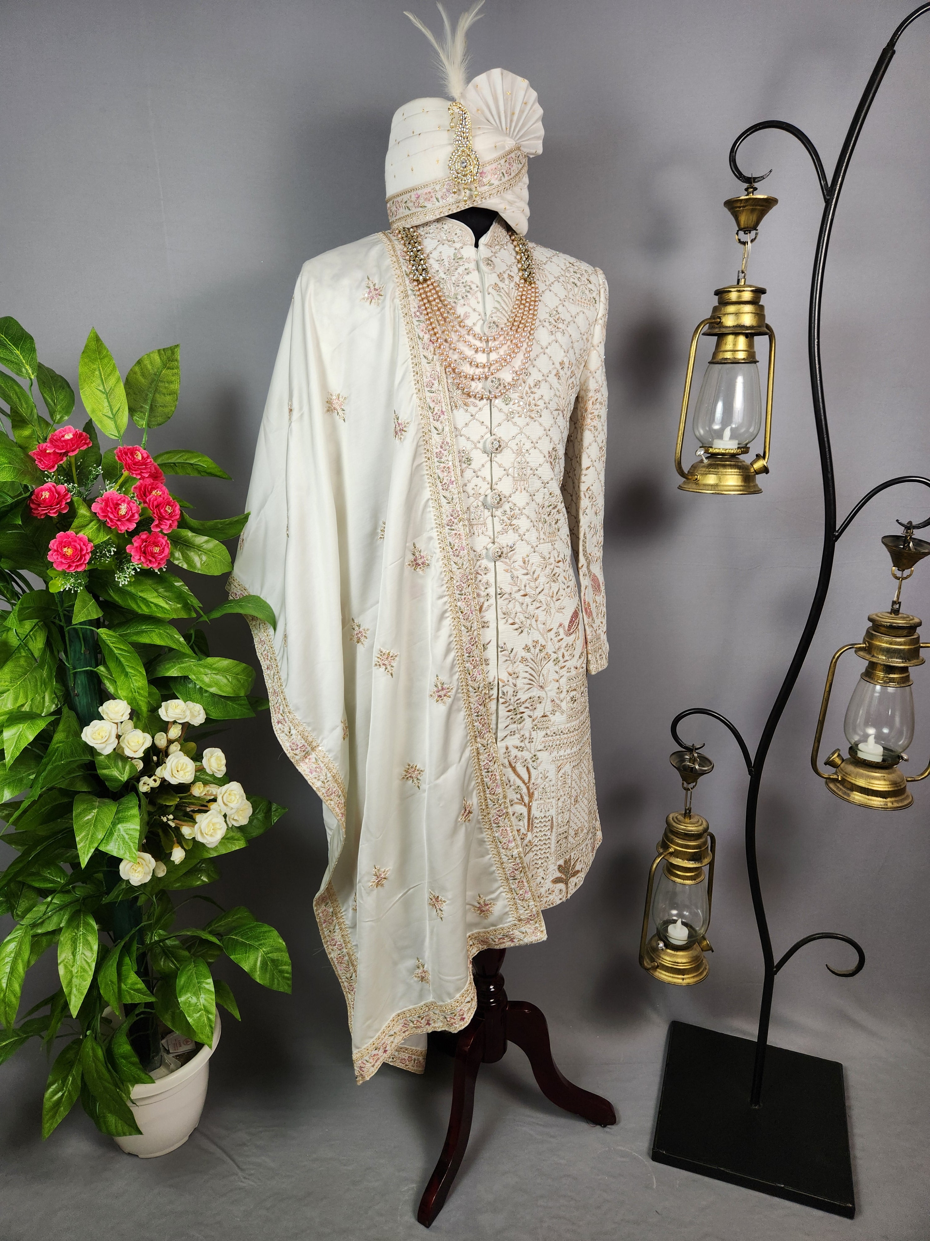 White Sherwani for Groom  -   Indian Wedding Outfit for Men