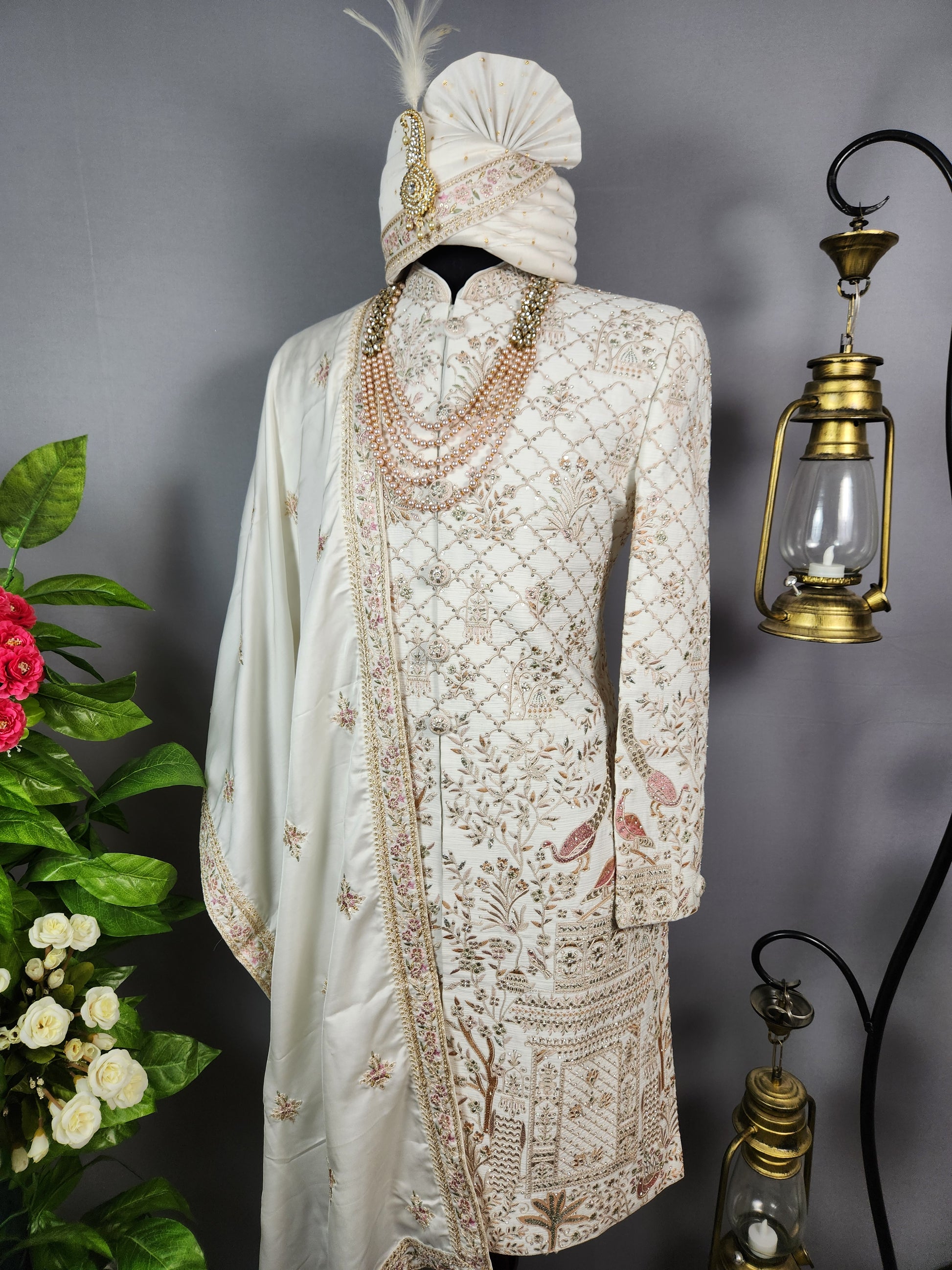 White Sherwani for Groom  -   Indian Wedding Outfit for Men