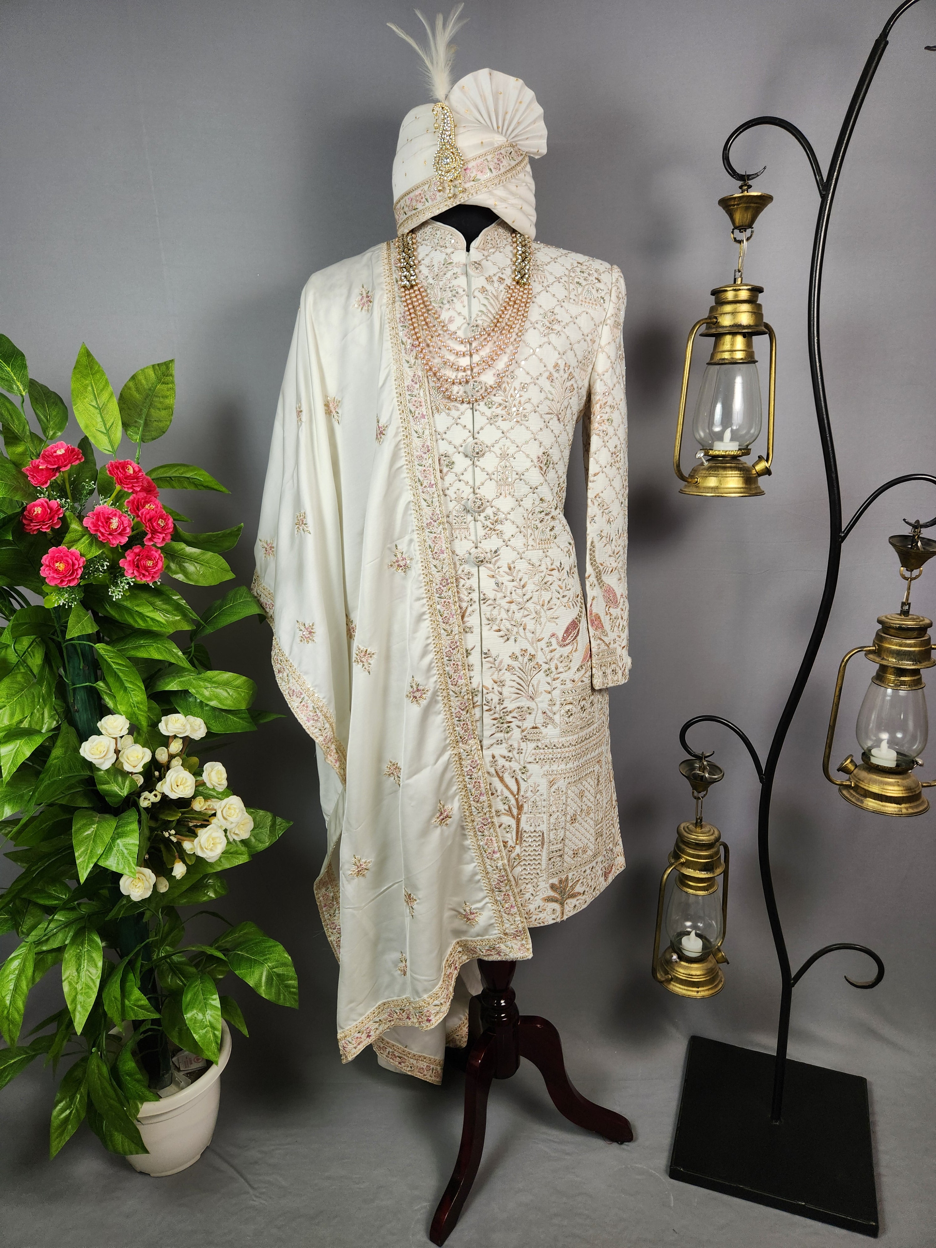White Sherwani for Groom  -   Indian Wedding Outfit for Men
