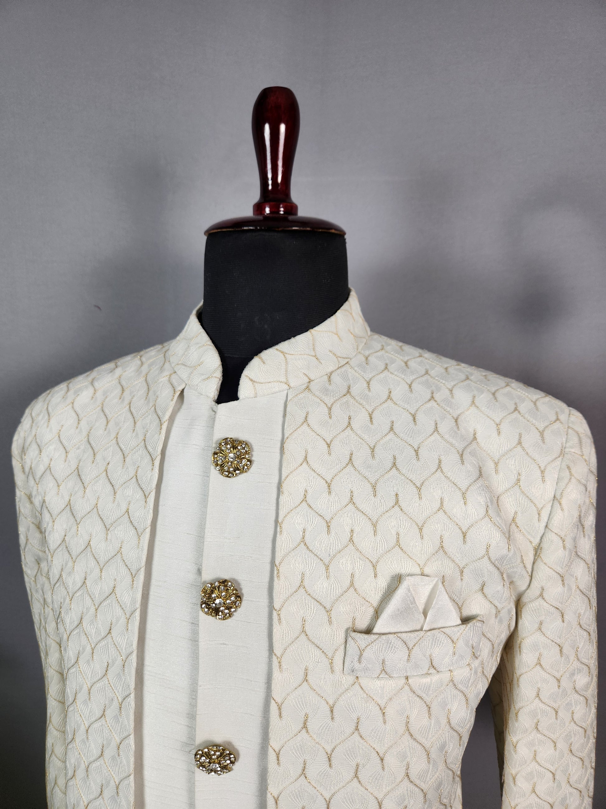 White Indo-Western Sherwani for Groom  -   Indian Wedding Outfit for Men