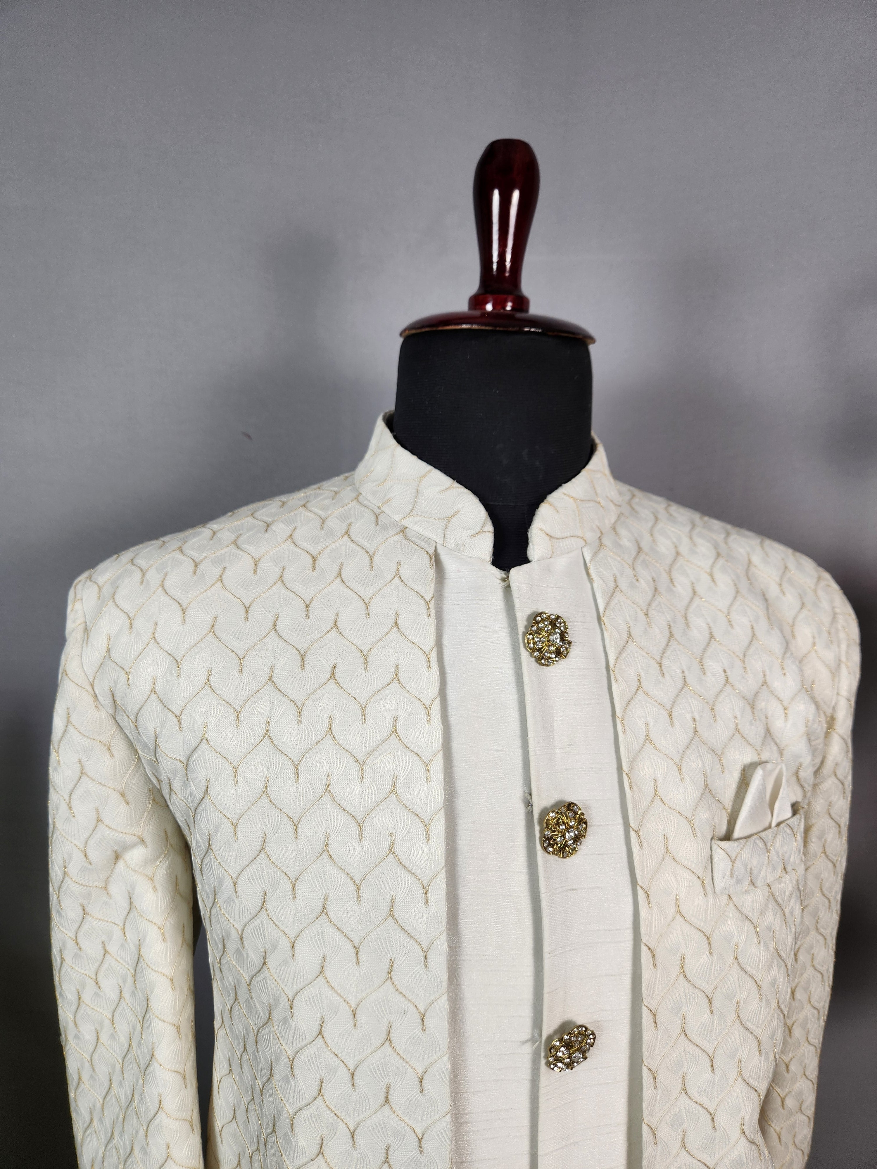 White Indo-Western Sherwani for Groom  -   Indian Wedding Outfit for Men