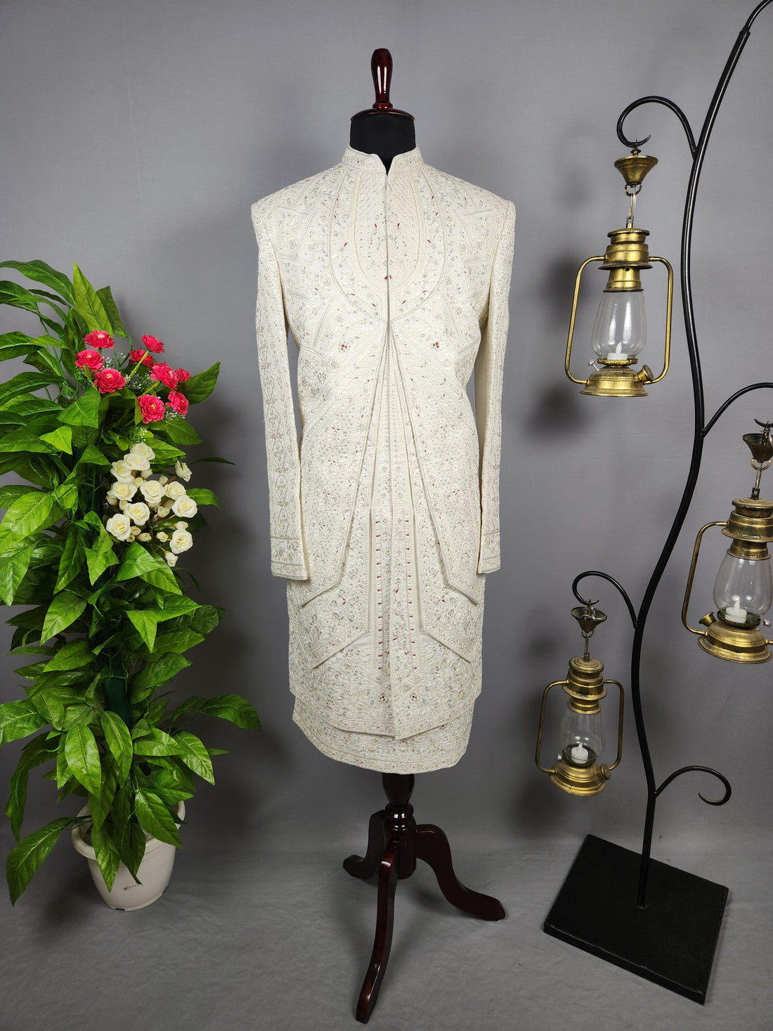 White Sherwani for Groom Layer Design -   Indian Wedding Outfit for Men