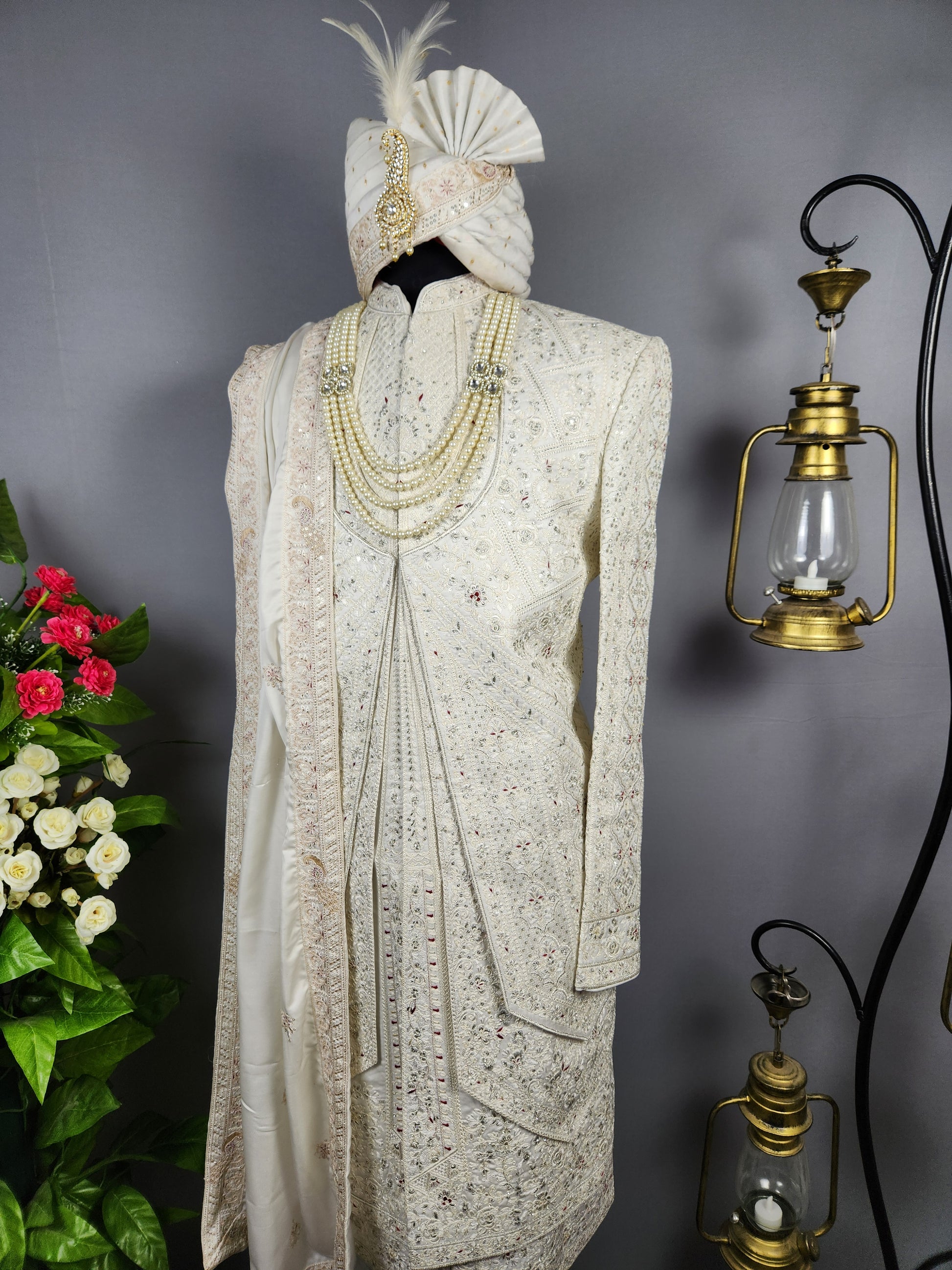 White Sherwani for Groom Layer Design -   Indian Wedding Outfit for Men