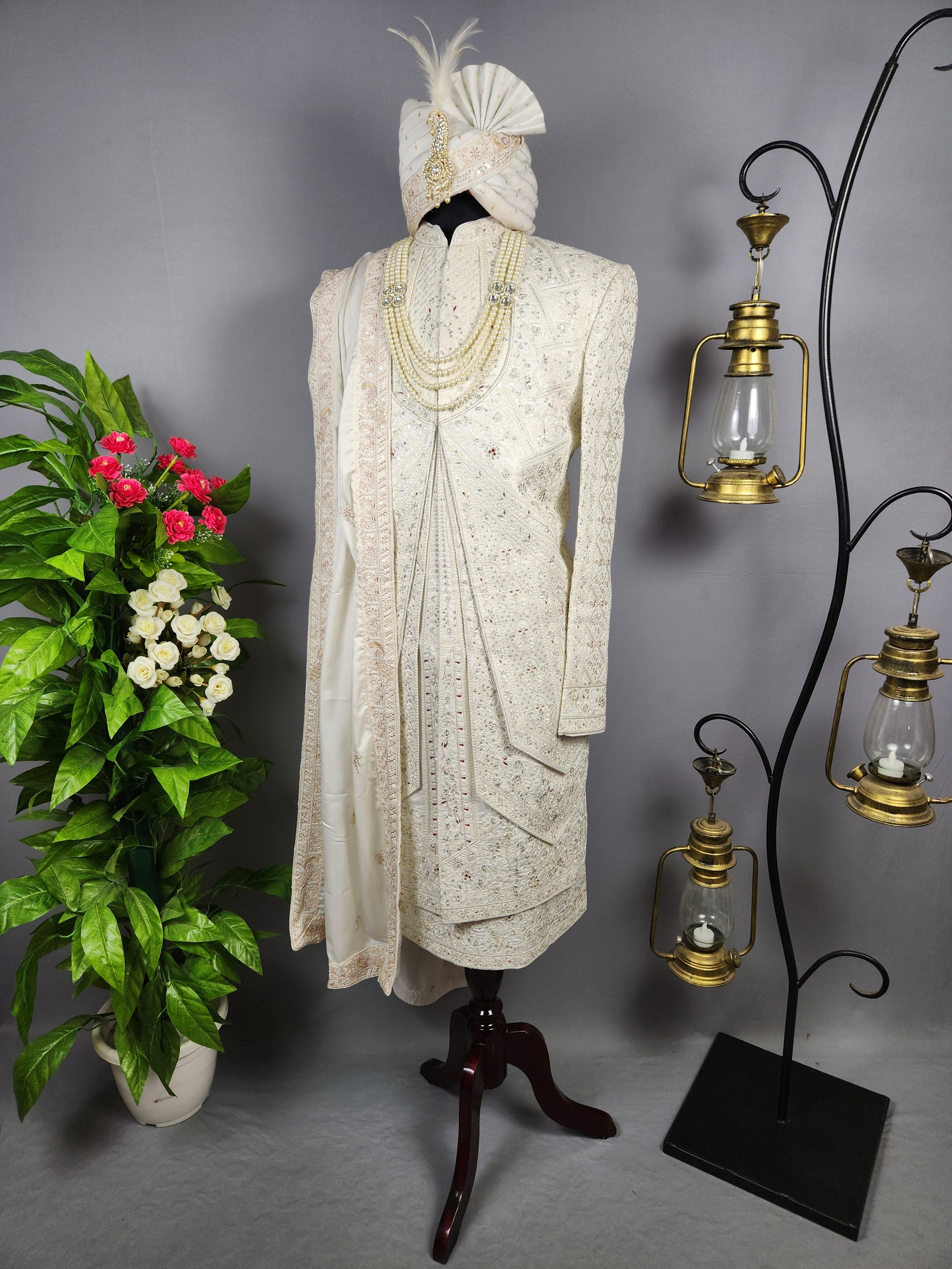 White Sherwani for Groom Layer Design -   Indian Wedding Outfit for Men