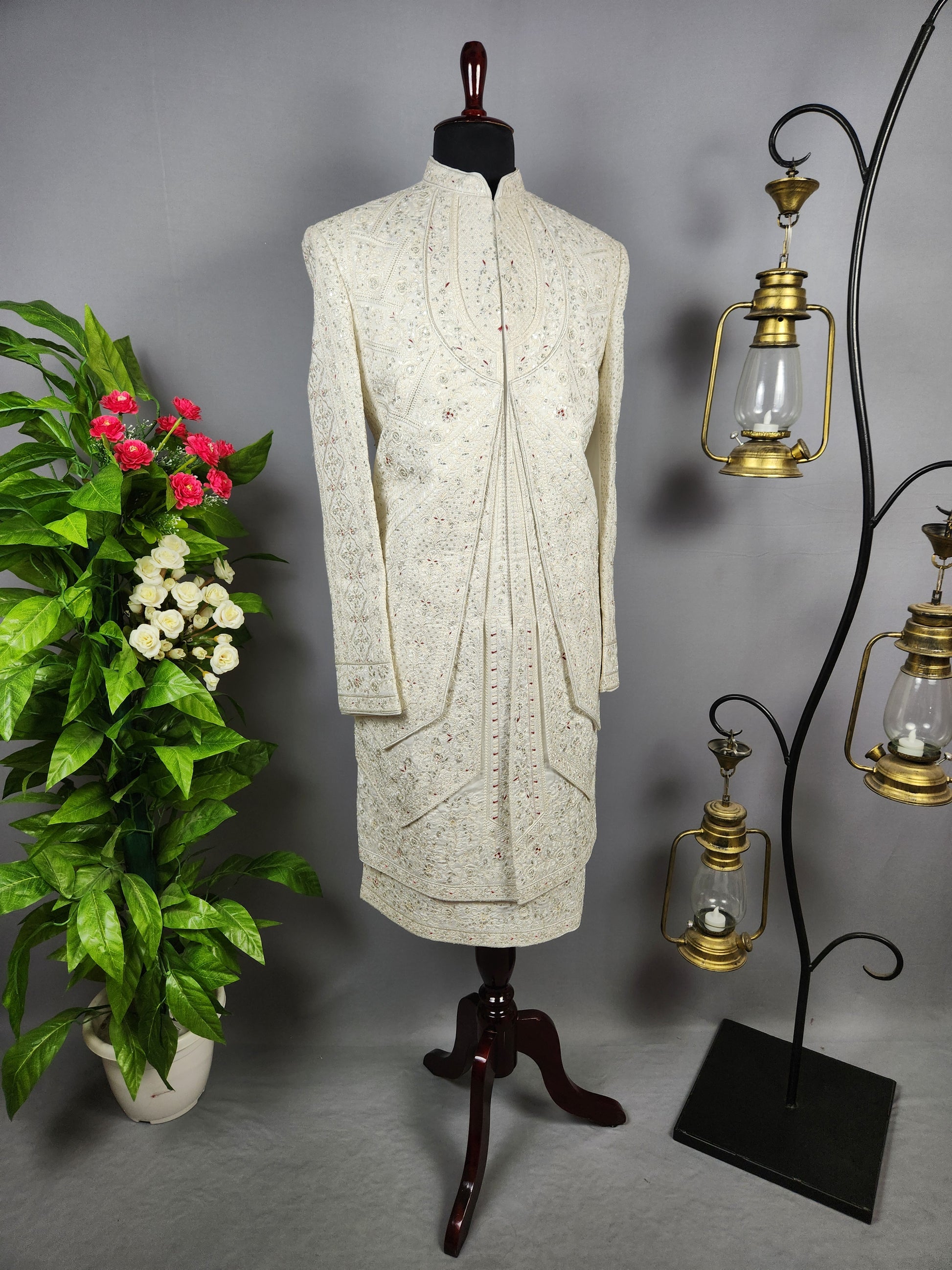 White Sherwani for Groom Layer Design -   Indian Wedding Outfit for Men