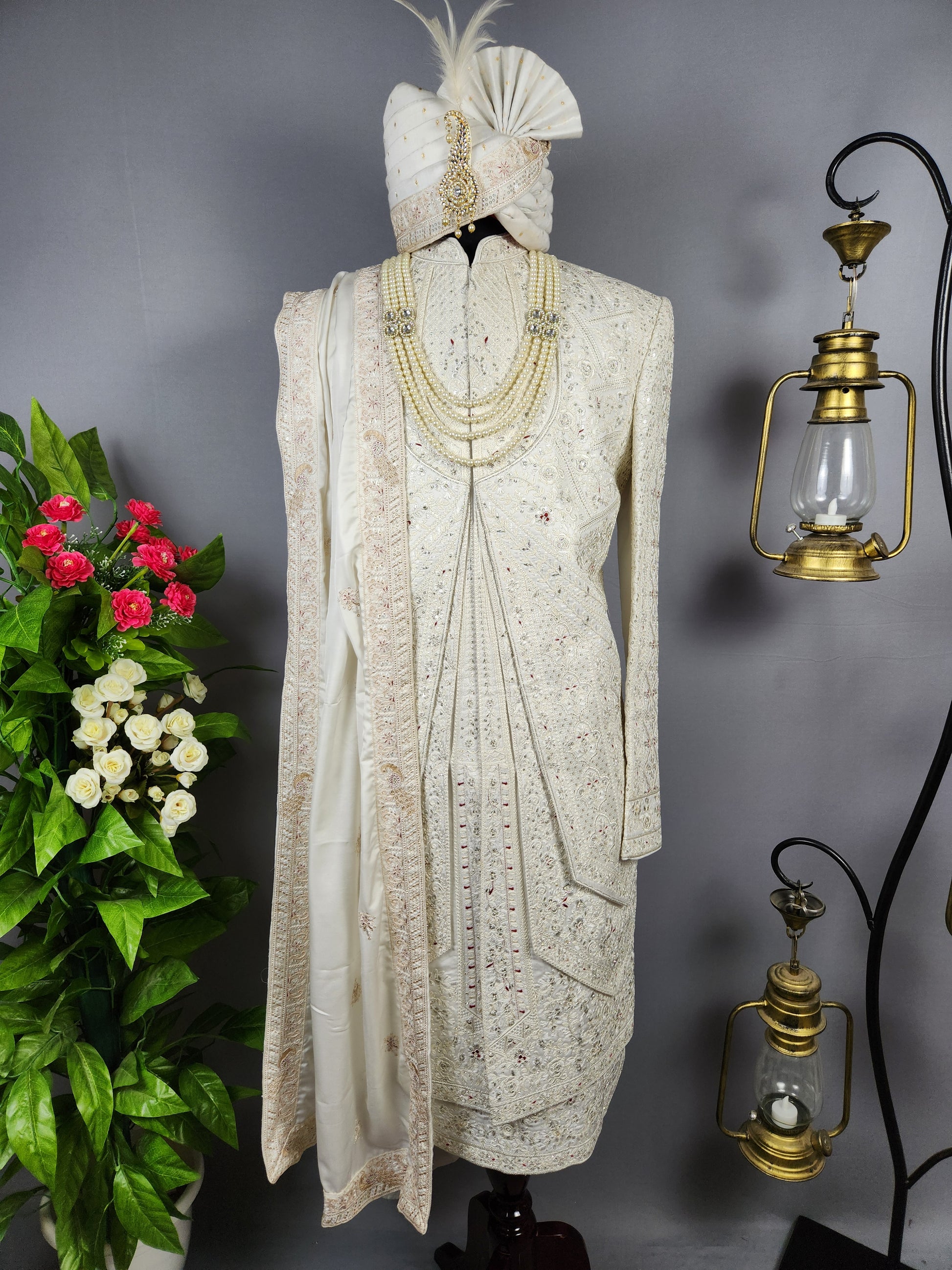 White Sherwani for Groom Layer Design -   Indian Wedding Outfit for Men