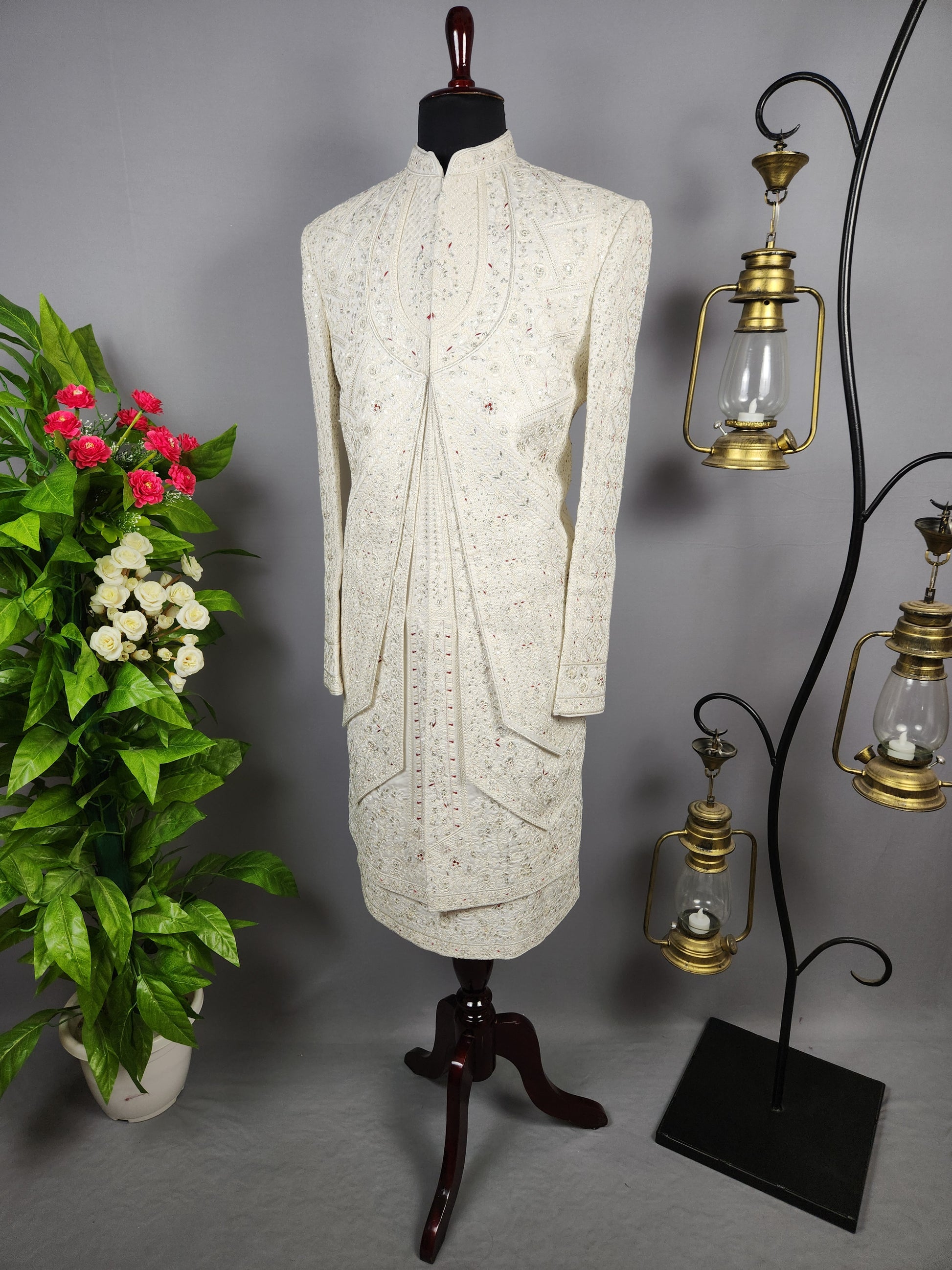 White Sherwani for Groom Layer Design -   Indian Wedding Outfit for Men