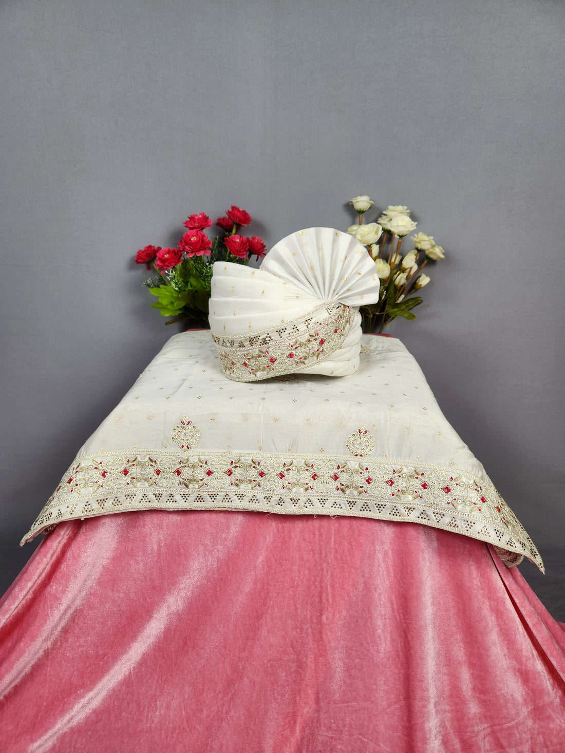 White Groom Turban Shawl Set