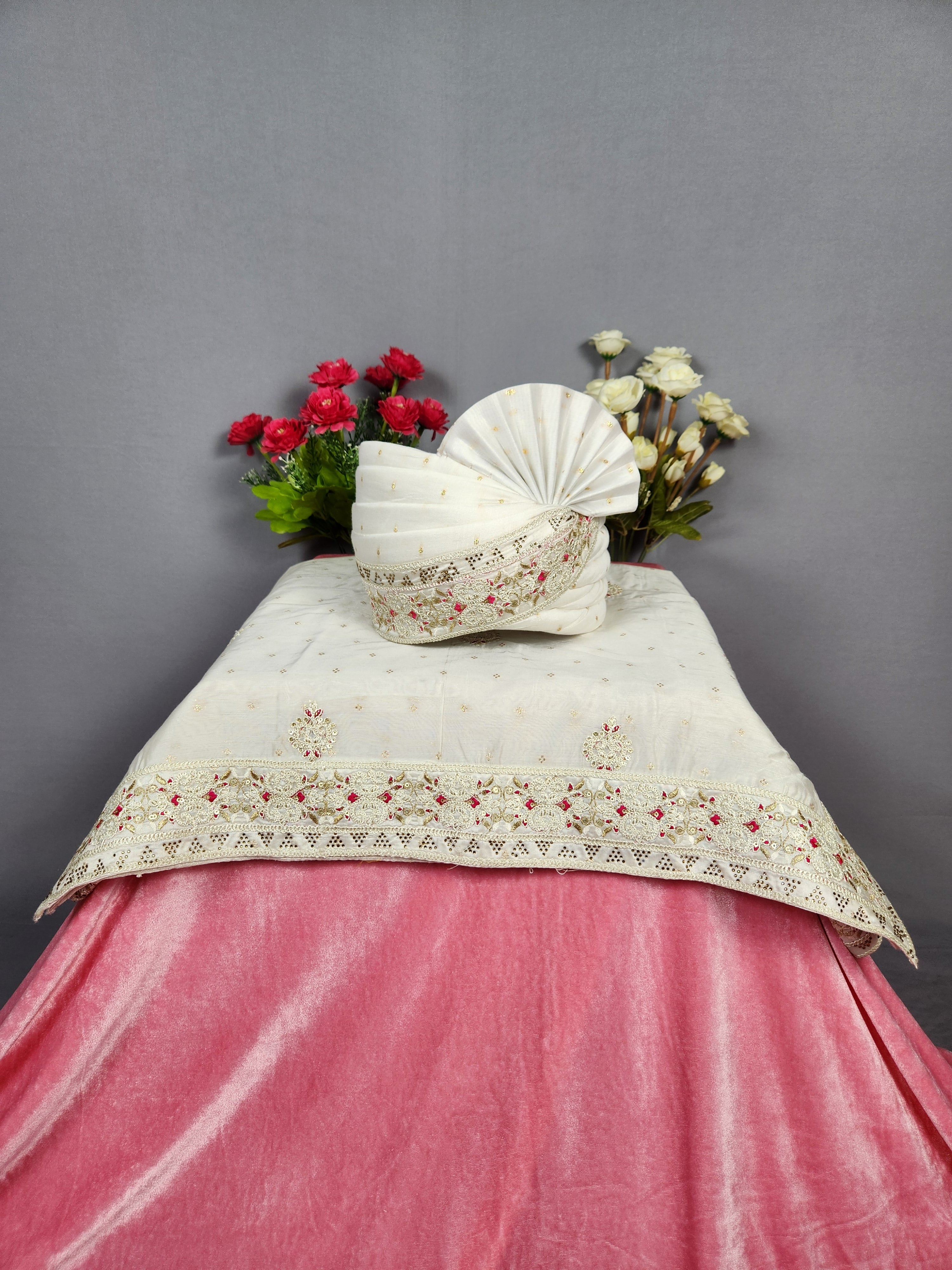 White Groom Turban Shawl Set