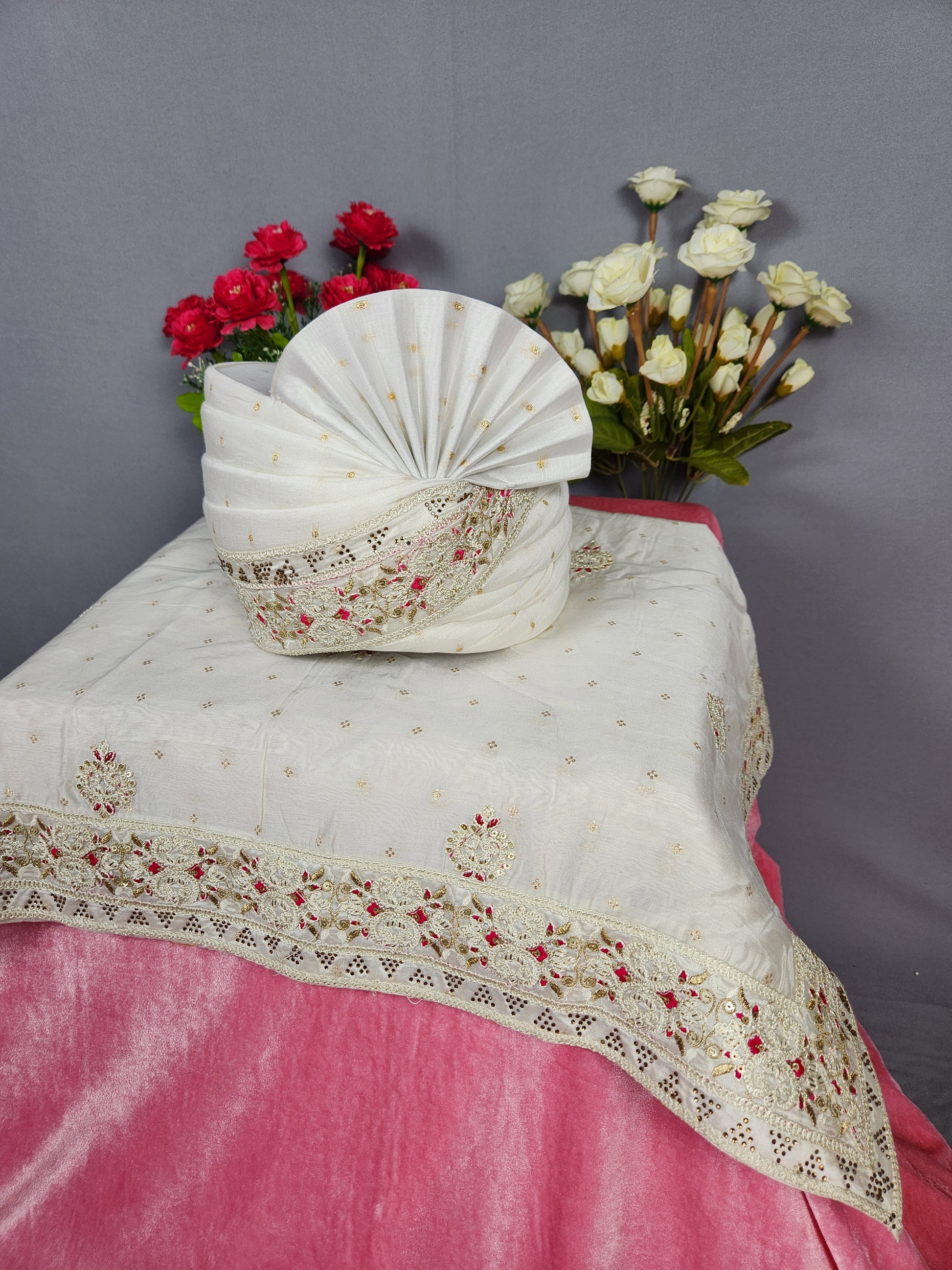 White Groom Turban Shawl Set