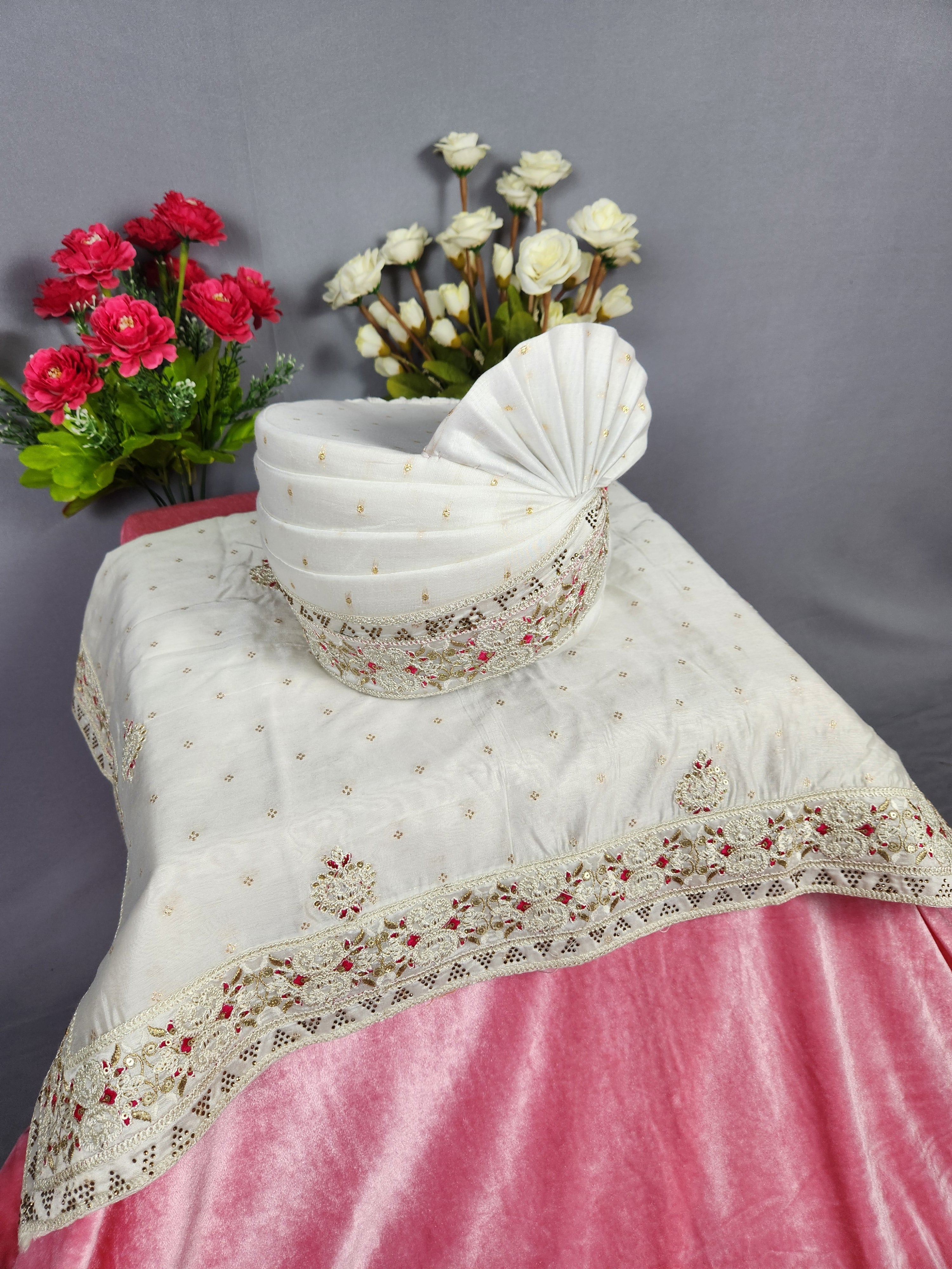 White Groom Turban Shawl Set