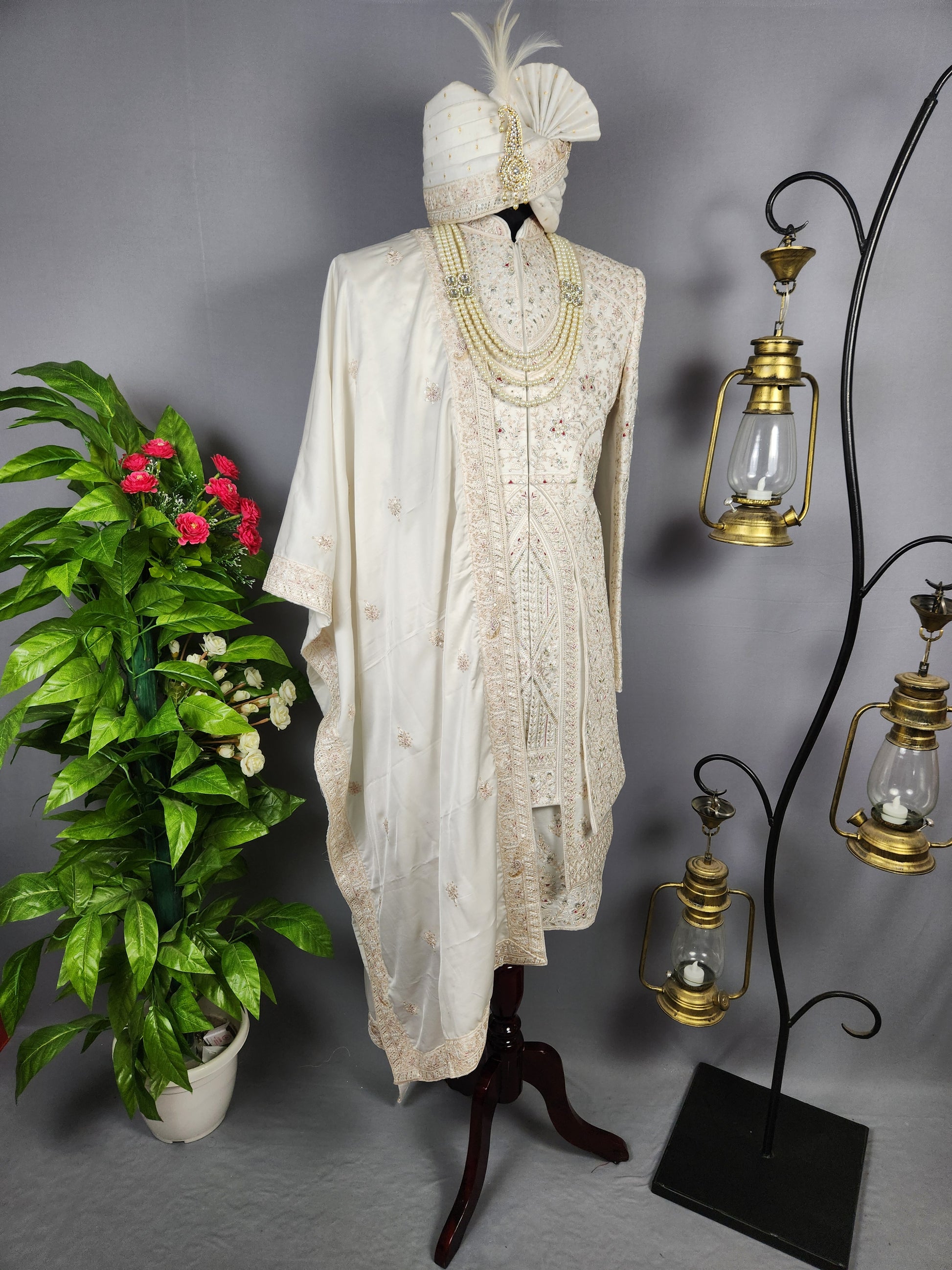 White Sherwani for Groom Peacock Design -   Indian Wedding Outfit for Men