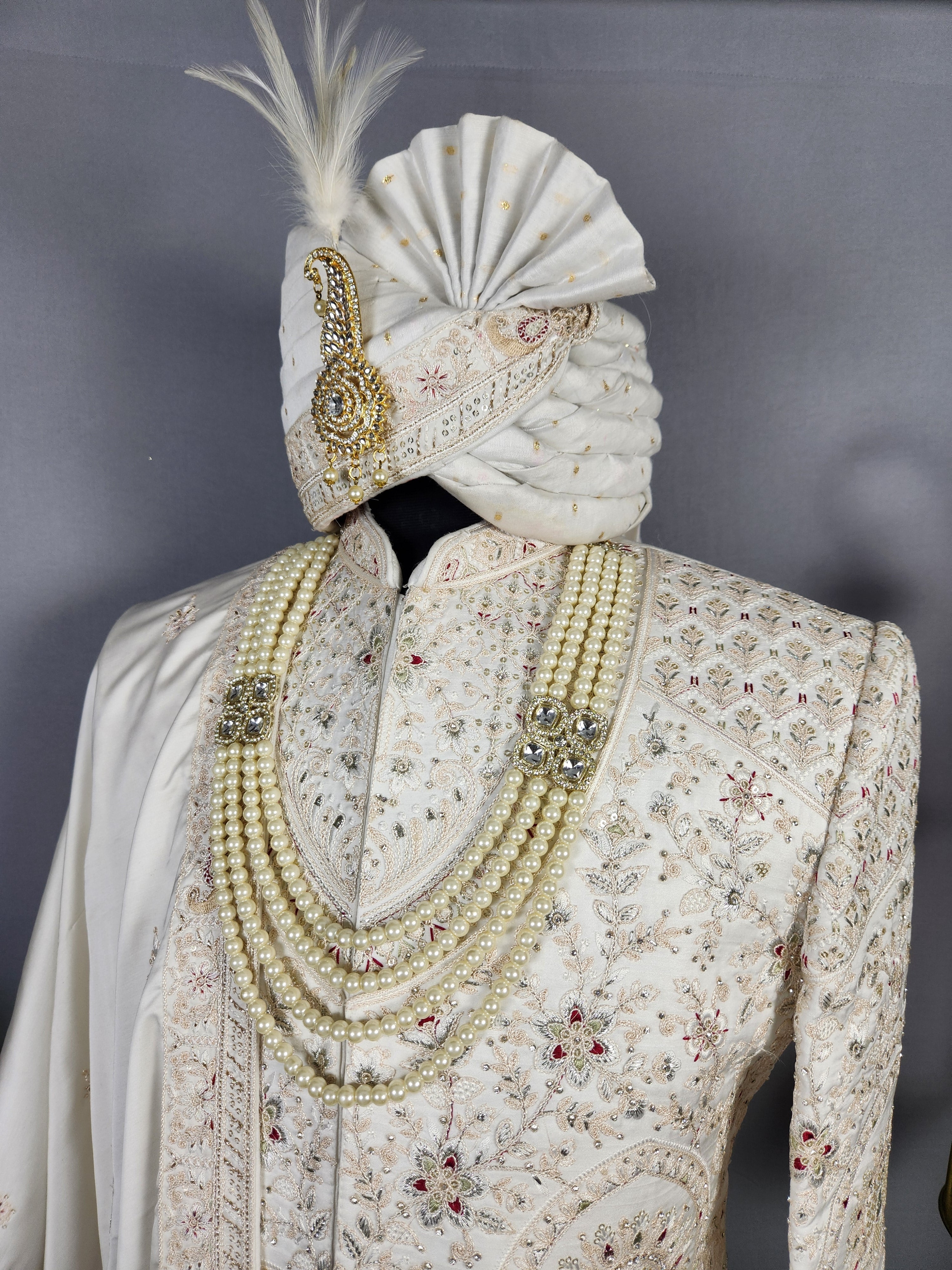 White Sherwani for Groom Peacock Design -   Indian Wedding Outfit for Men