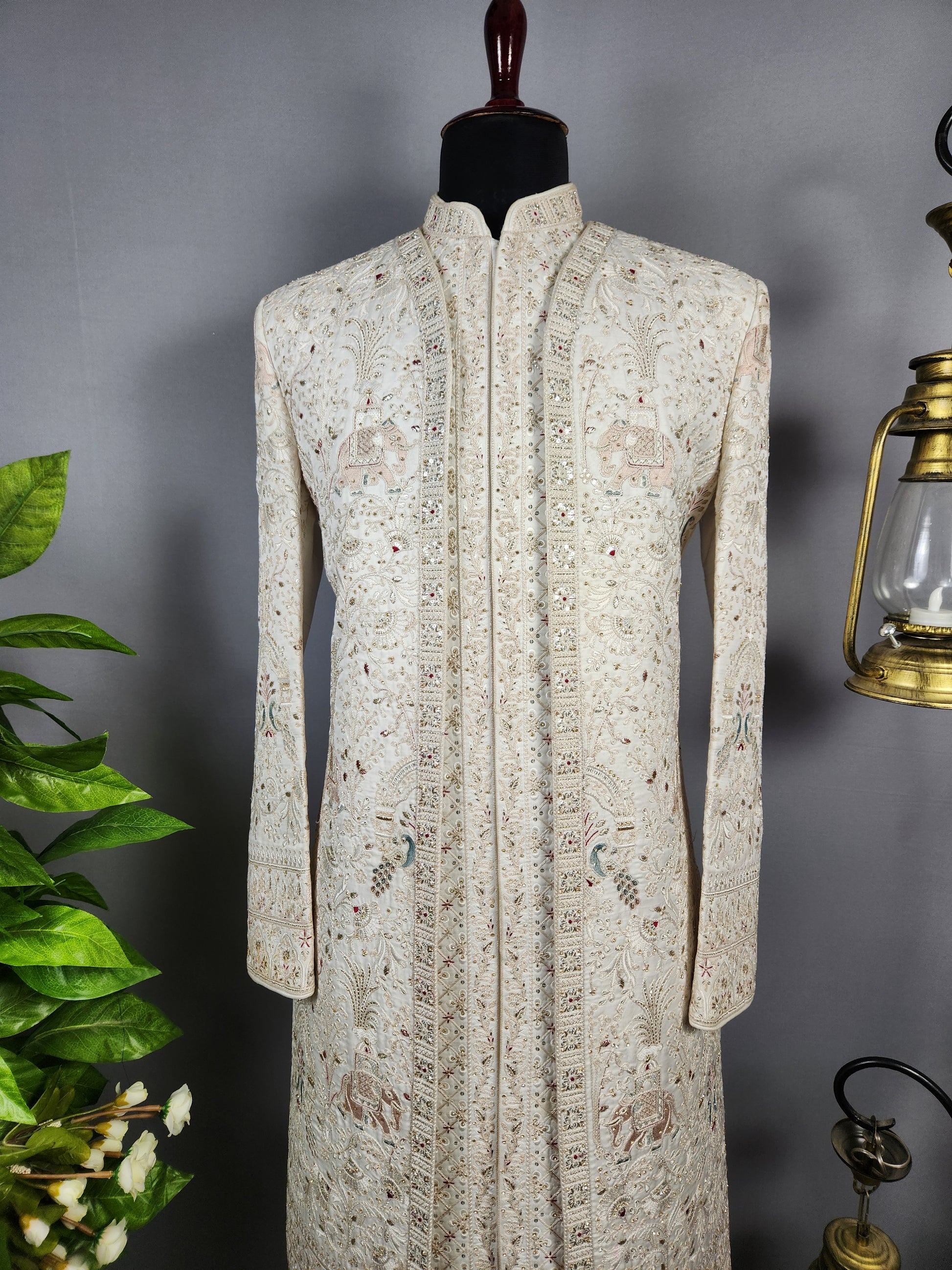 White Sherwani for Groom Peacock Design -   Indian Wedding Outfit for Men