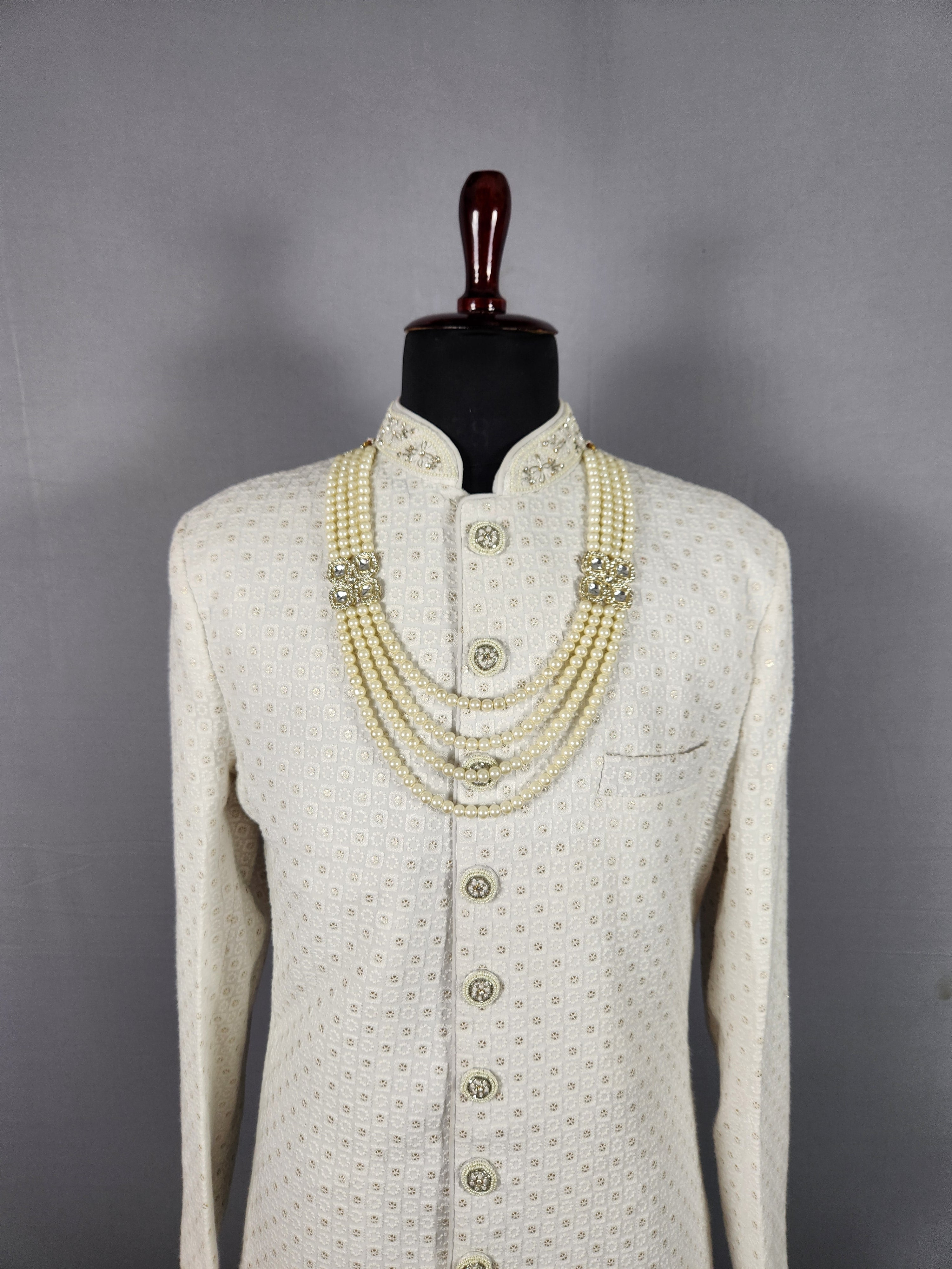 White Pearl Necklace Groom Wedding Sherwani