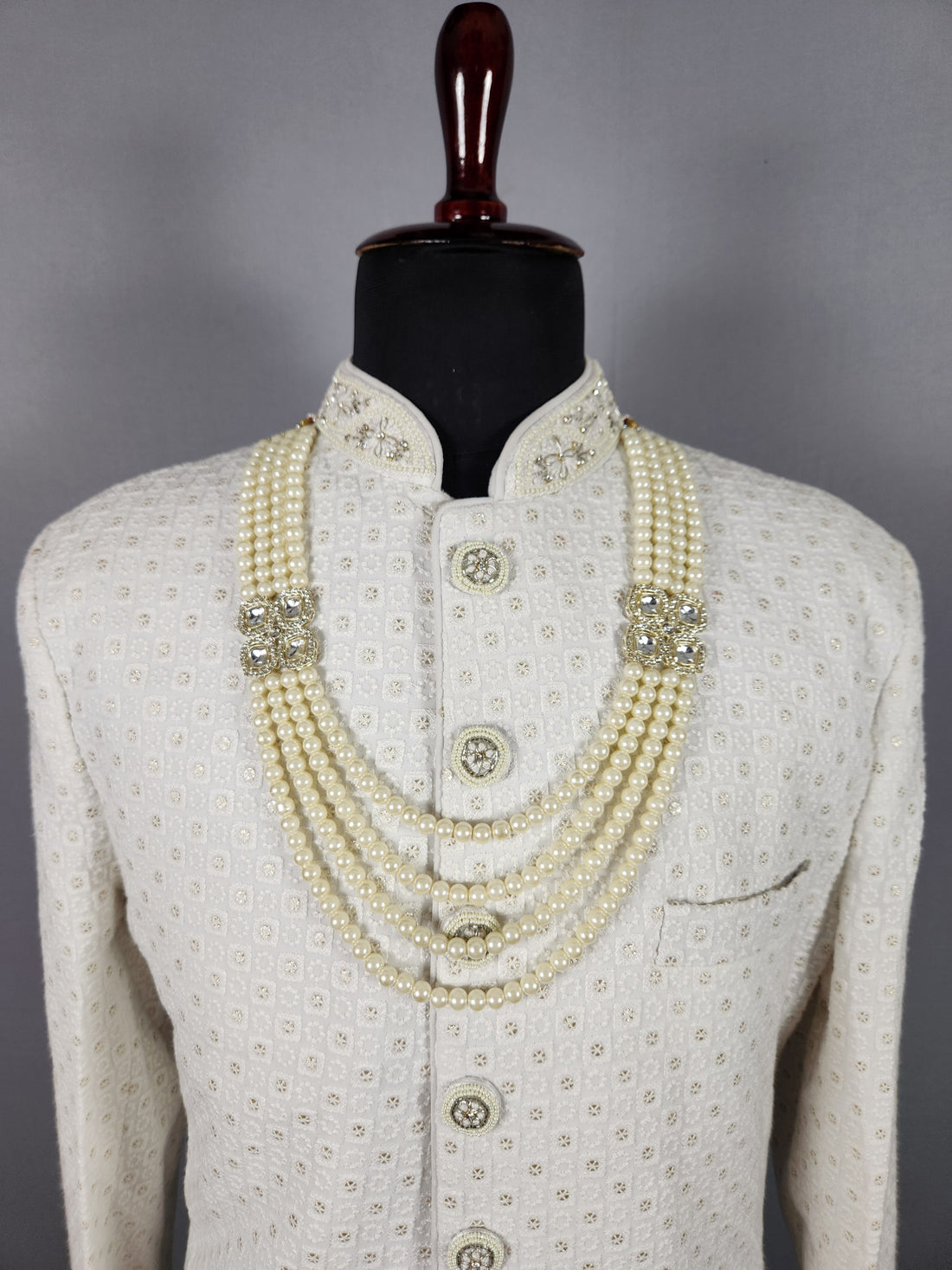 White Pearl Necklace Groom Wedding Sherwani
