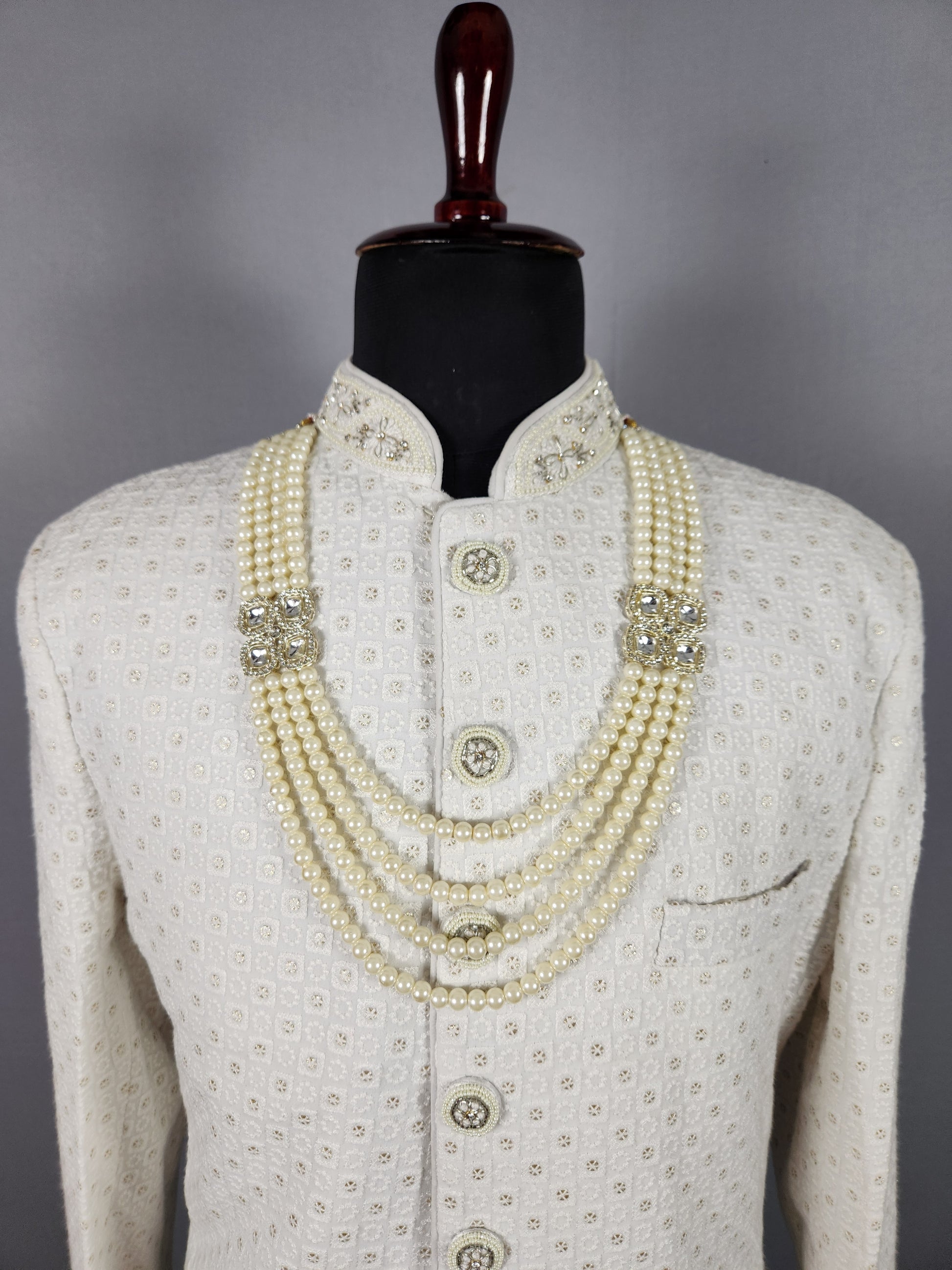 White Pearl Necklace Groom Wedding Sherwani