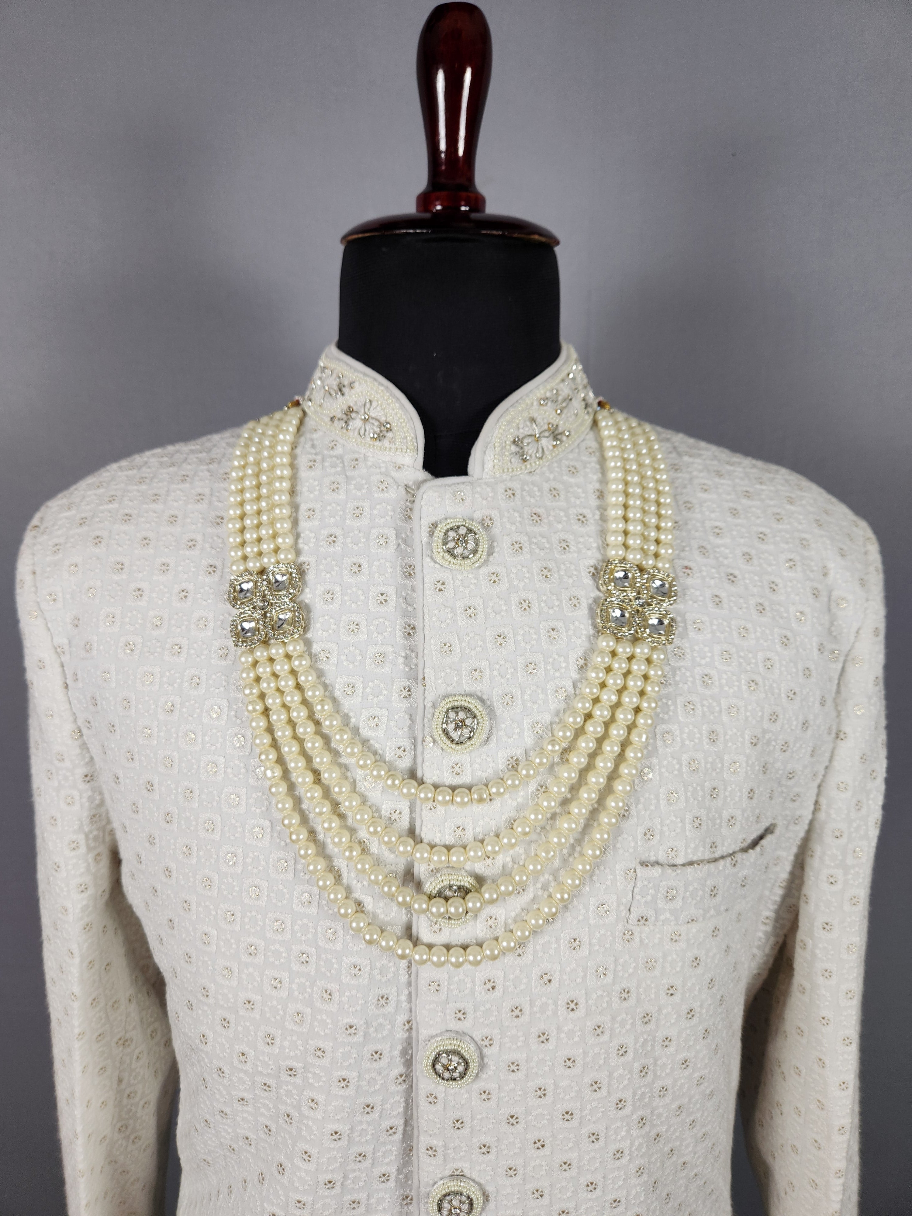 White Pearl Necklace Groom Wedding Sherwani