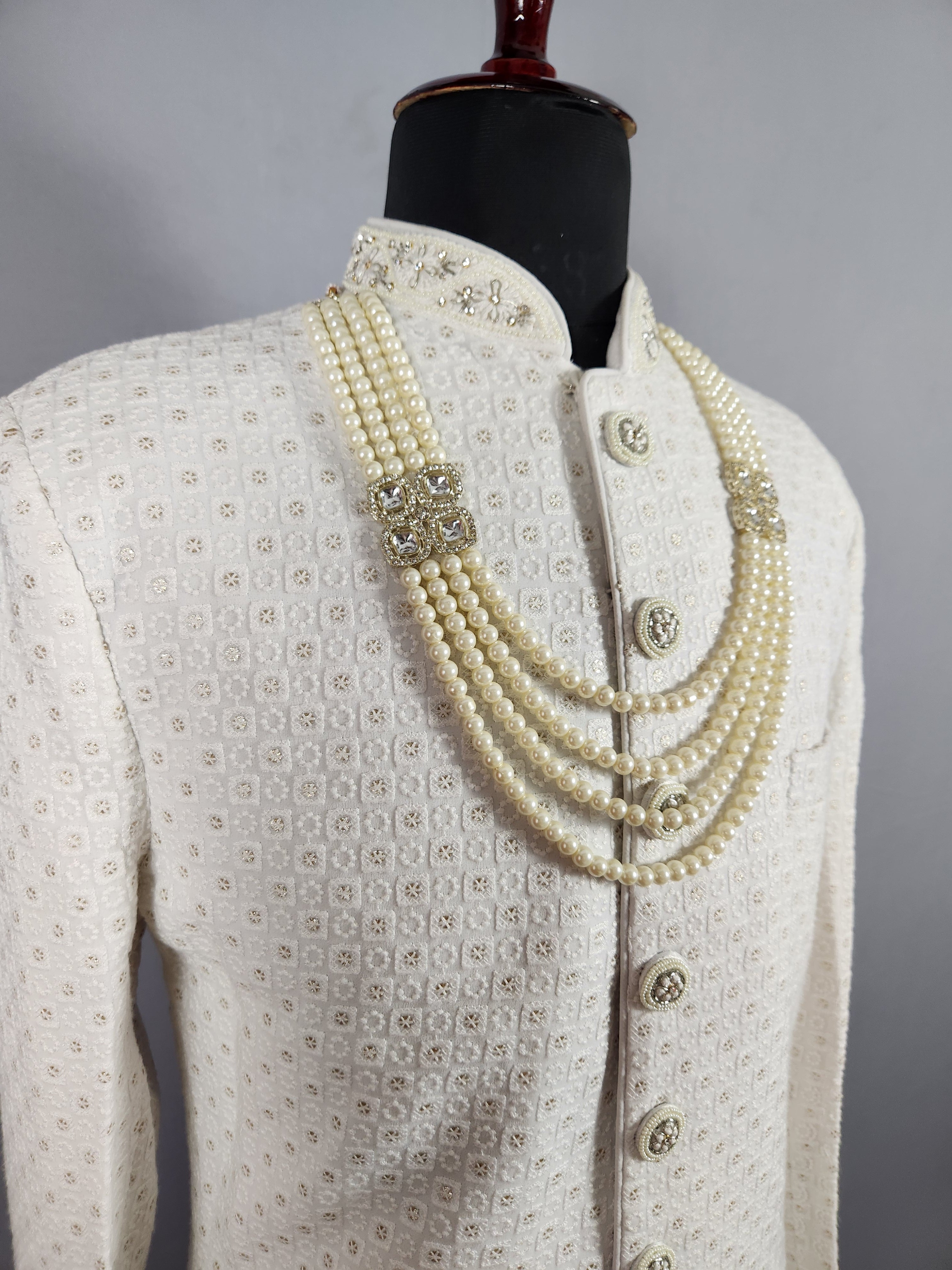 White Pearl Necklace Groom Wedding Sherwani