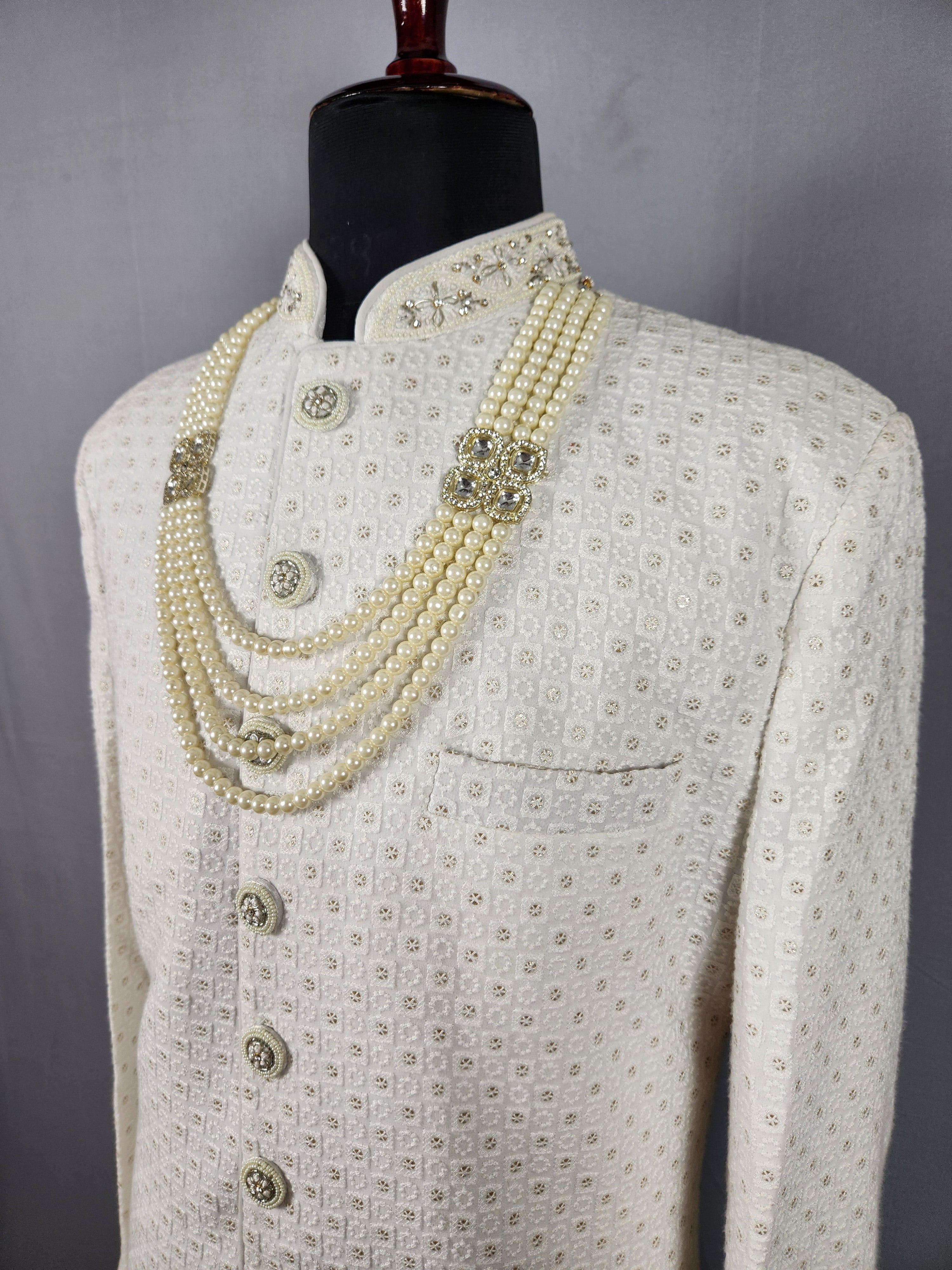 White Pearl Necklace Groom Wedding Sherwani