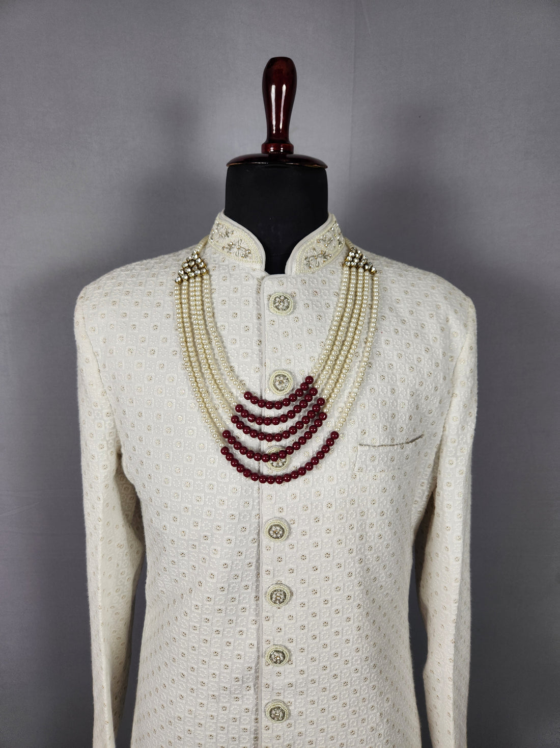 Red White Pearl Necklace For Groom