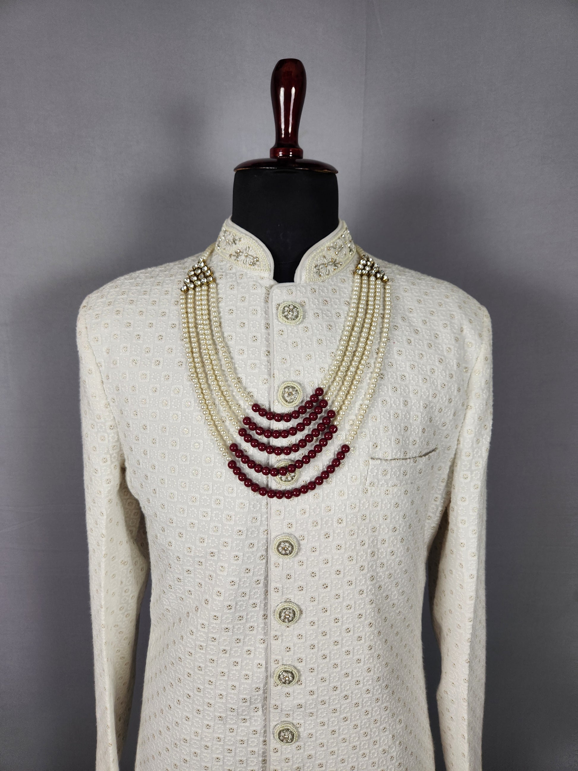 Red White Pearl Necklace For Groom