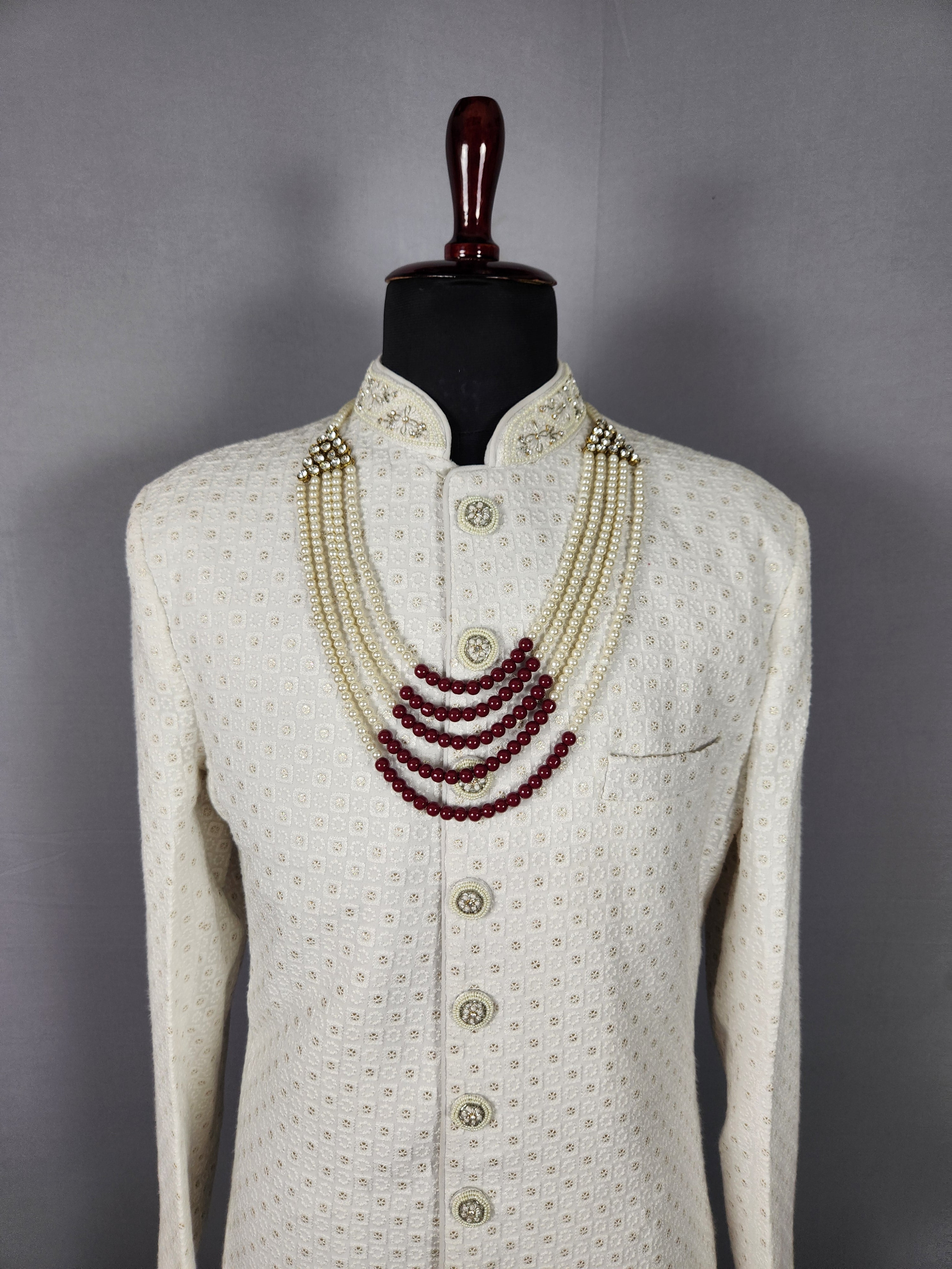 Red White Pearl Necklace For Groom