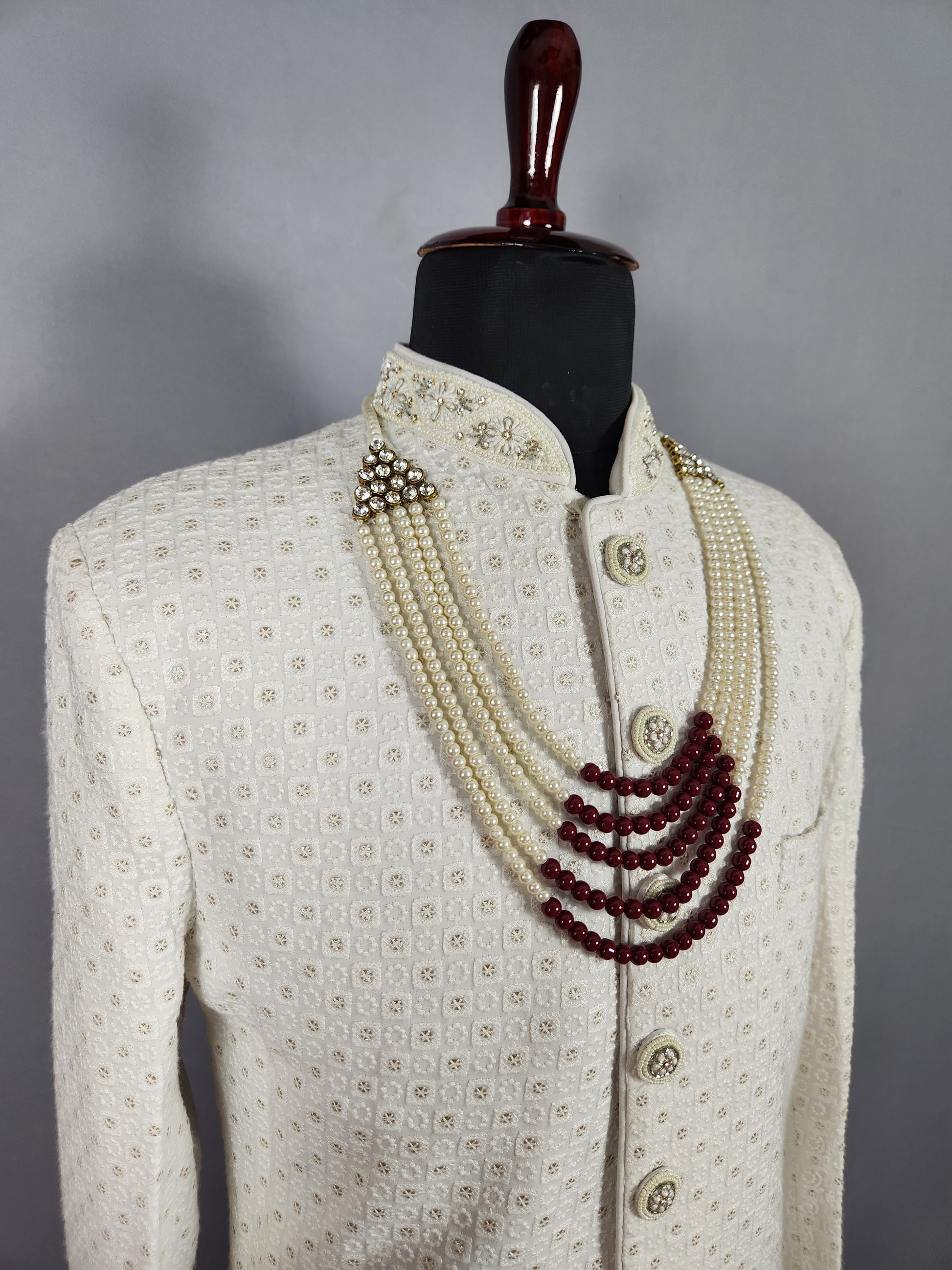 Red White Pearl Necklace For Groom