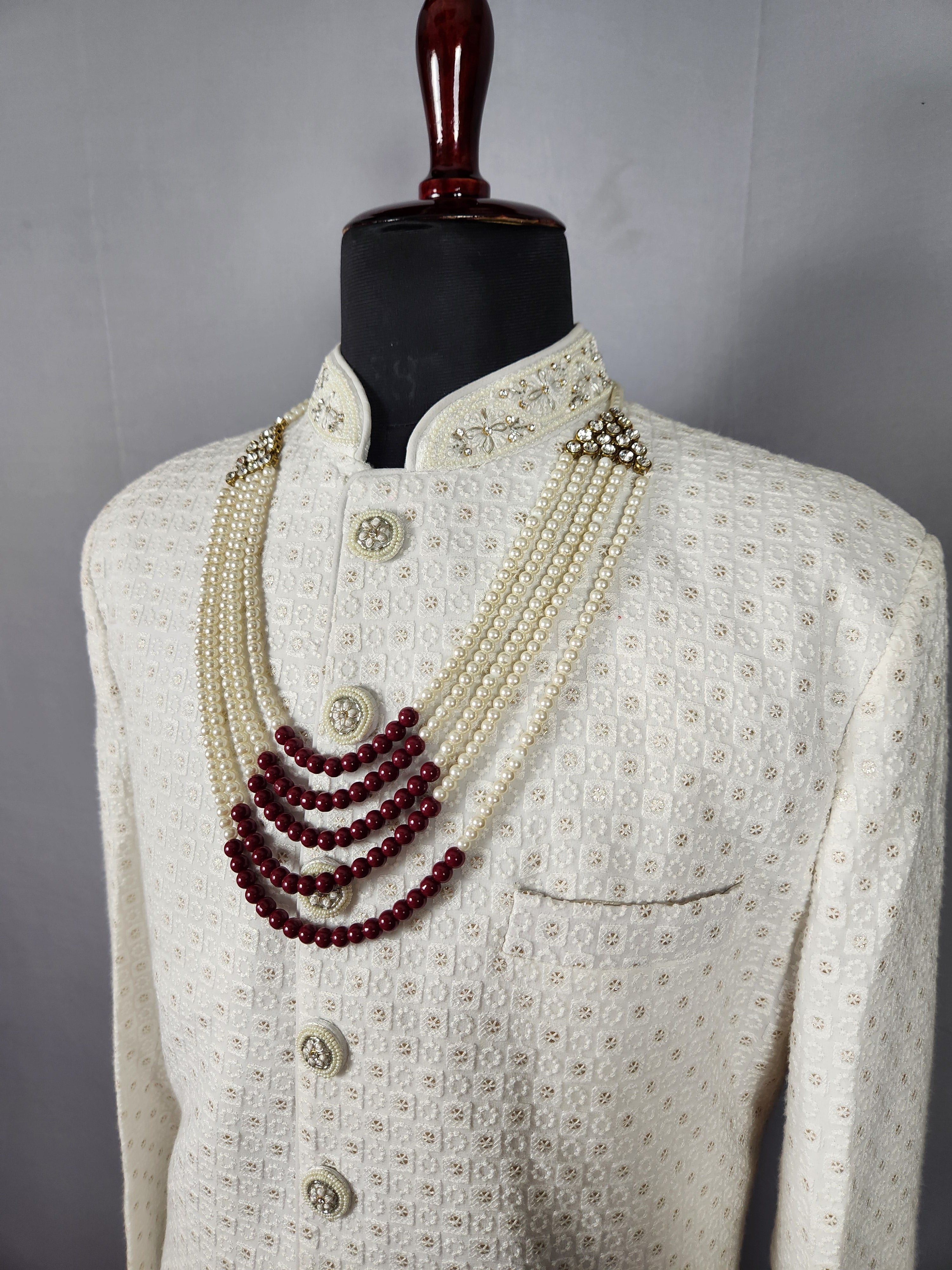 Red White Pearl Necklace For Groom