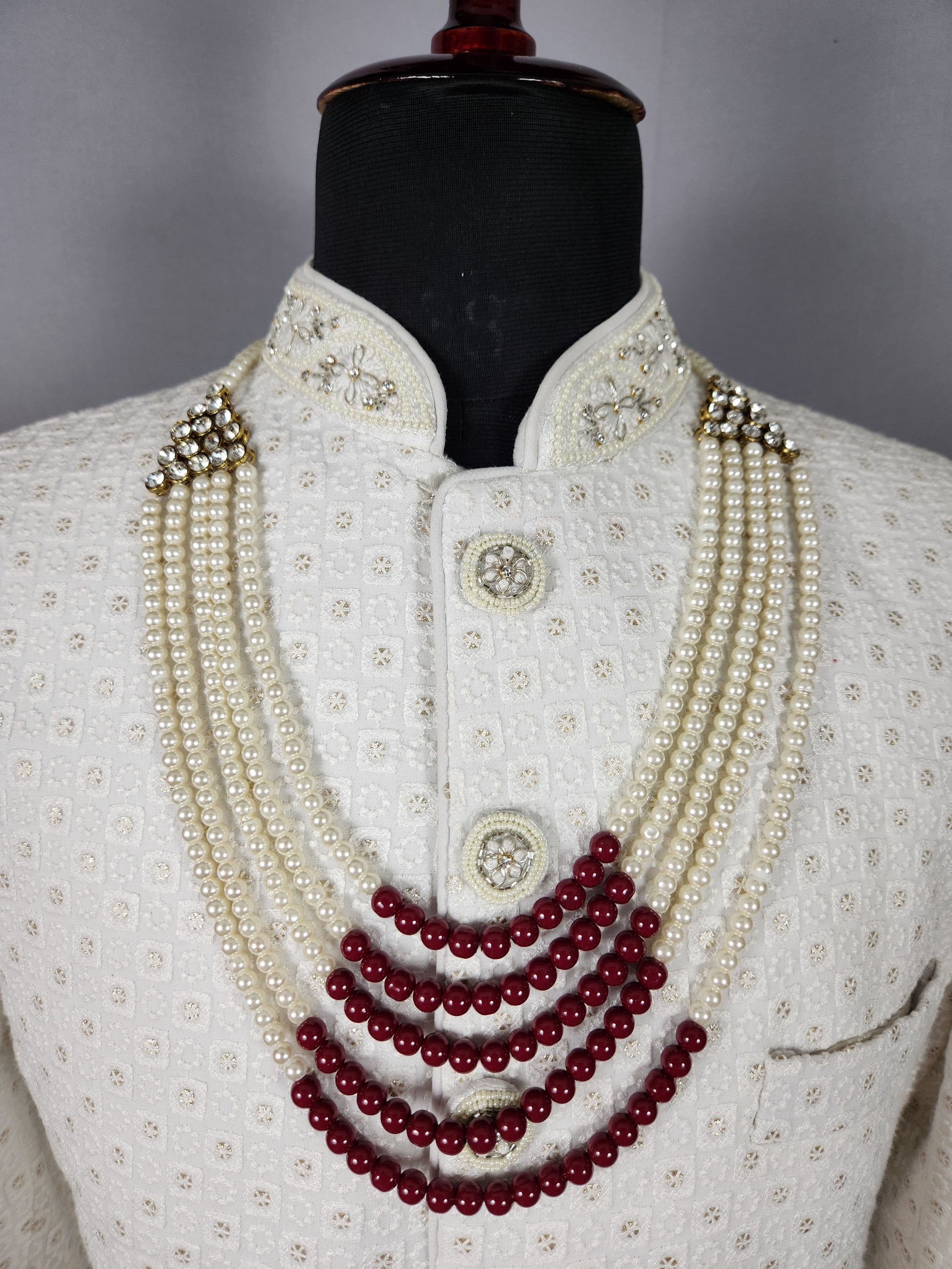 Red White Pearl Necklace For Groom