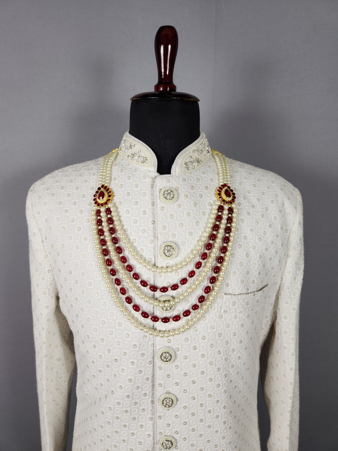 Red White Pearl Necklace For Groom